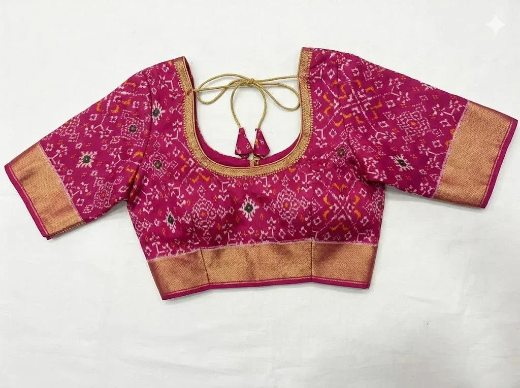 POCHAMPALLY IKKAT SILK BODY MANGO YELLOW BORDER PINK AND PALLU AND BLOUSE IKKAT DESIGN PINK SARI - pochampallysarees.com