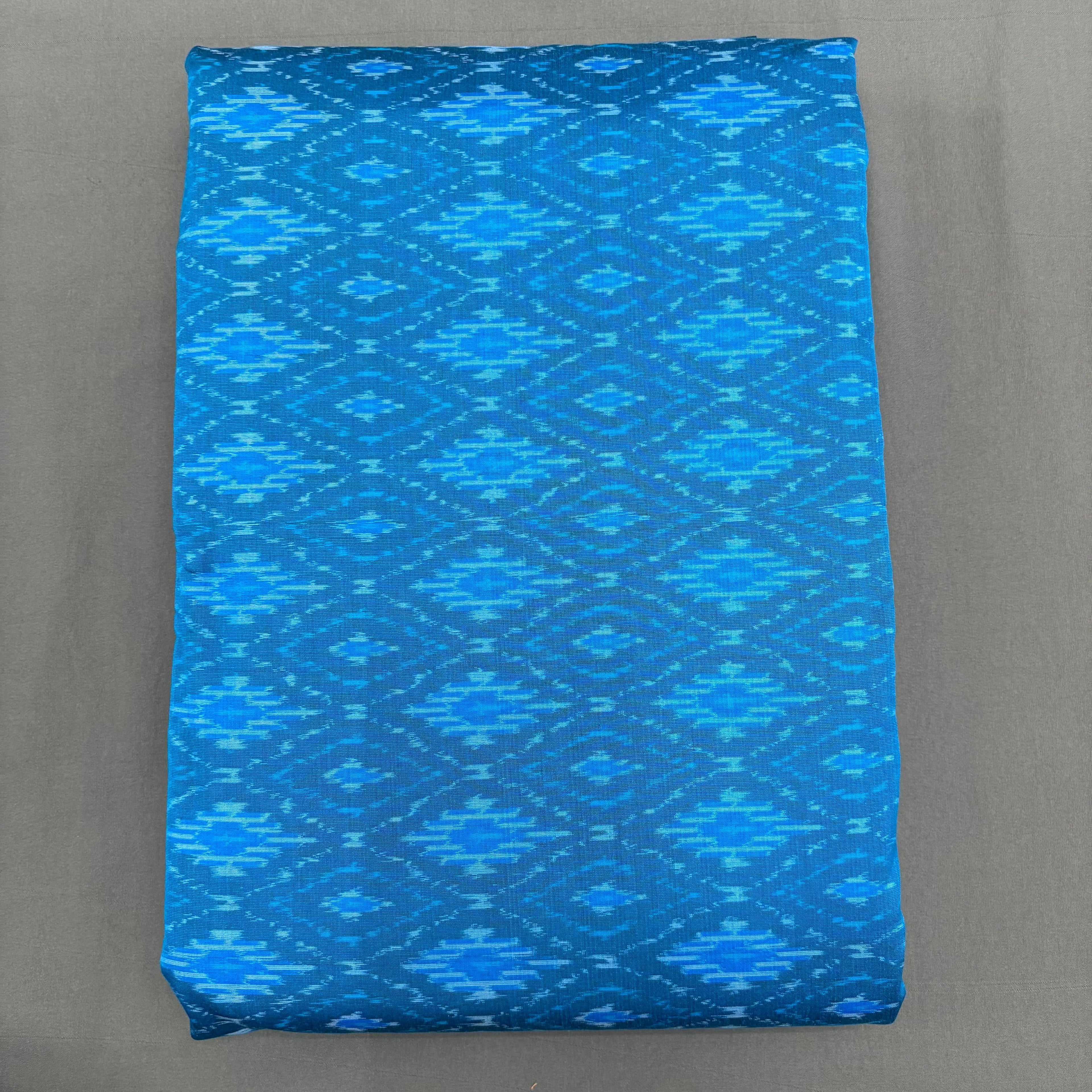 POCHAMPALLY IKKAT SICO ANANDA BLUE FABRIC - pochampallysarees.com
