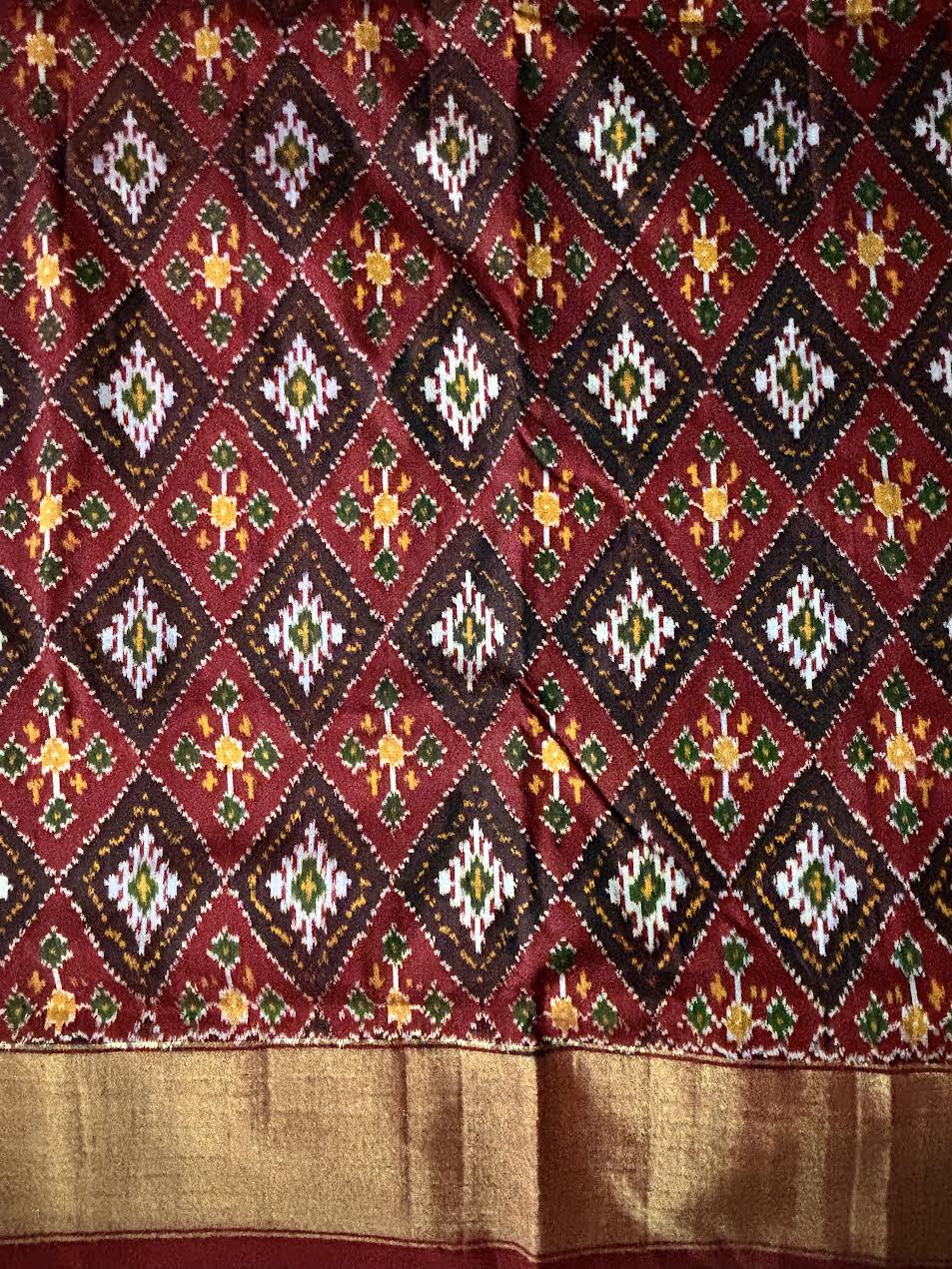 Pure Pochampally Ikkat Silk Patola Maroon Color Saree