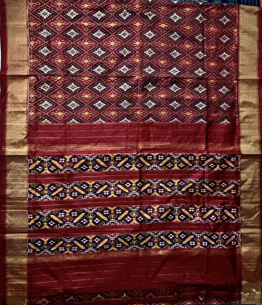 Pure Pochampally Ikkat Silk Patola Maroon Color Saree