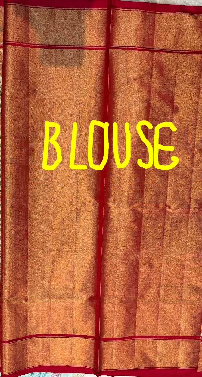 Premium Cream & Copper-Red Ikkat Tissue Silk Saree | Geometric Pochampally Handloom with Zari Border | Festive Wedding Wear - pochampallysarees.com