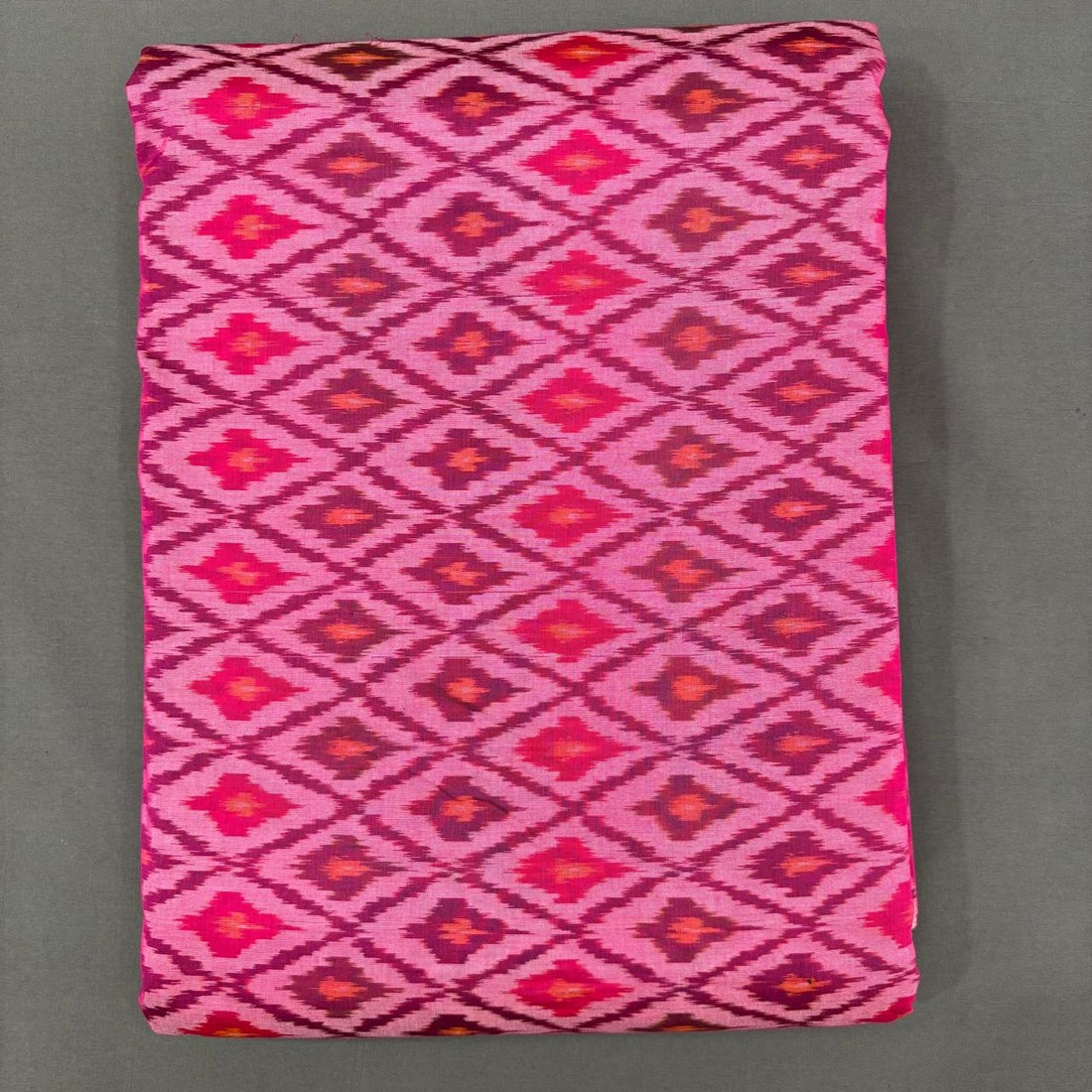 Diamond geometric pattern tho unna bright pink Pochampally ikkat sico unstitched dress material.