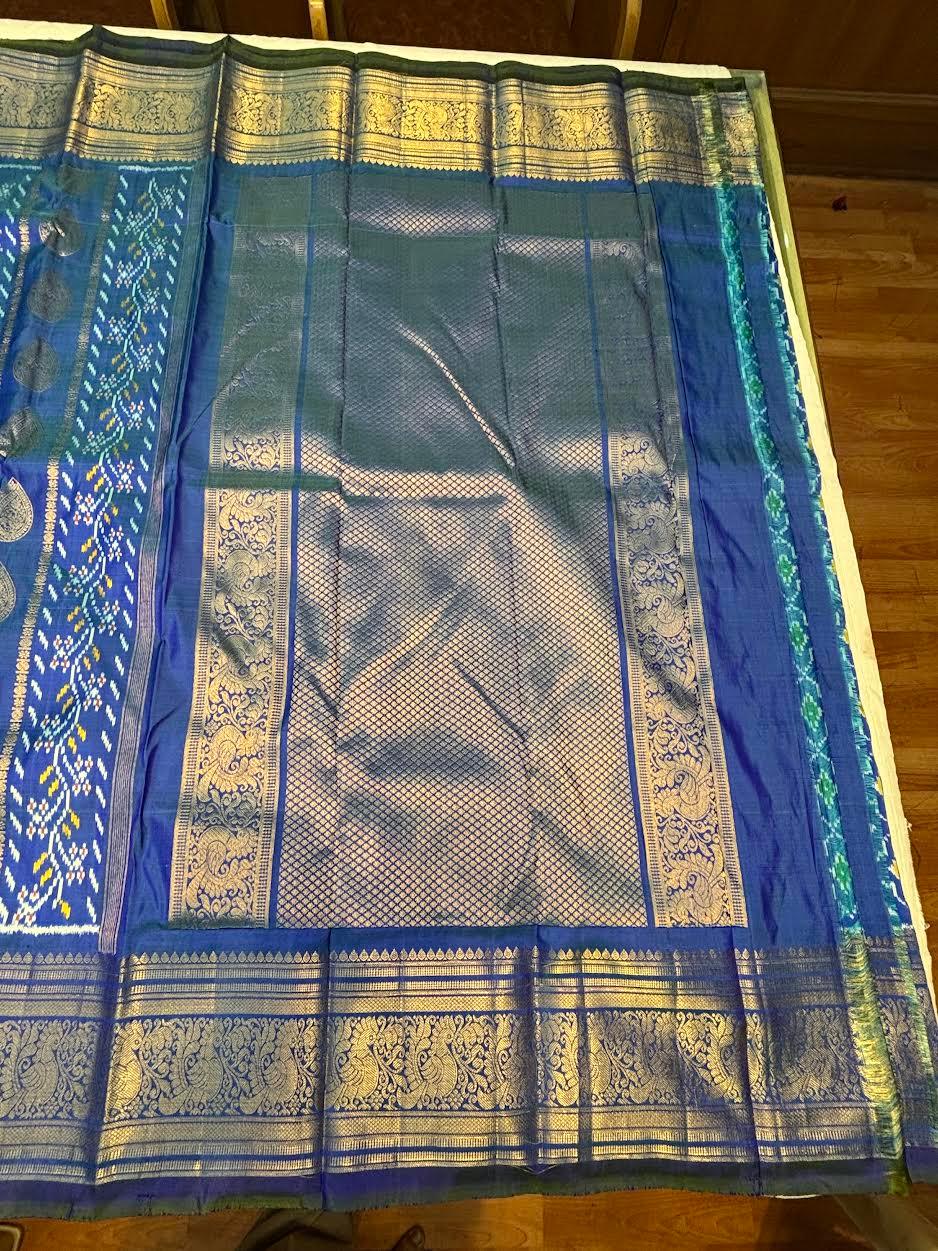 Royal Blue Pochampally Ikat Kanchi Silk Saree with Rich Gold Zari Border & Grand Pallu | Traditional Wedding Pattu Saree - pochampallysarees.com
