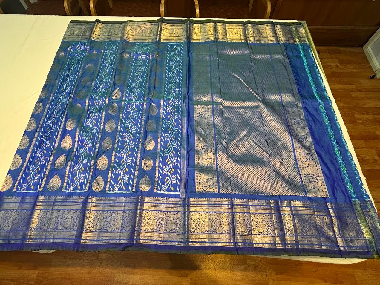 Royal Blue Pochampally Ikat Kanchi Silk Saree with Rich Gold Zari Border & Grand Pallu | Traditional Wedding Pattu Saree - pochampallysarees.com