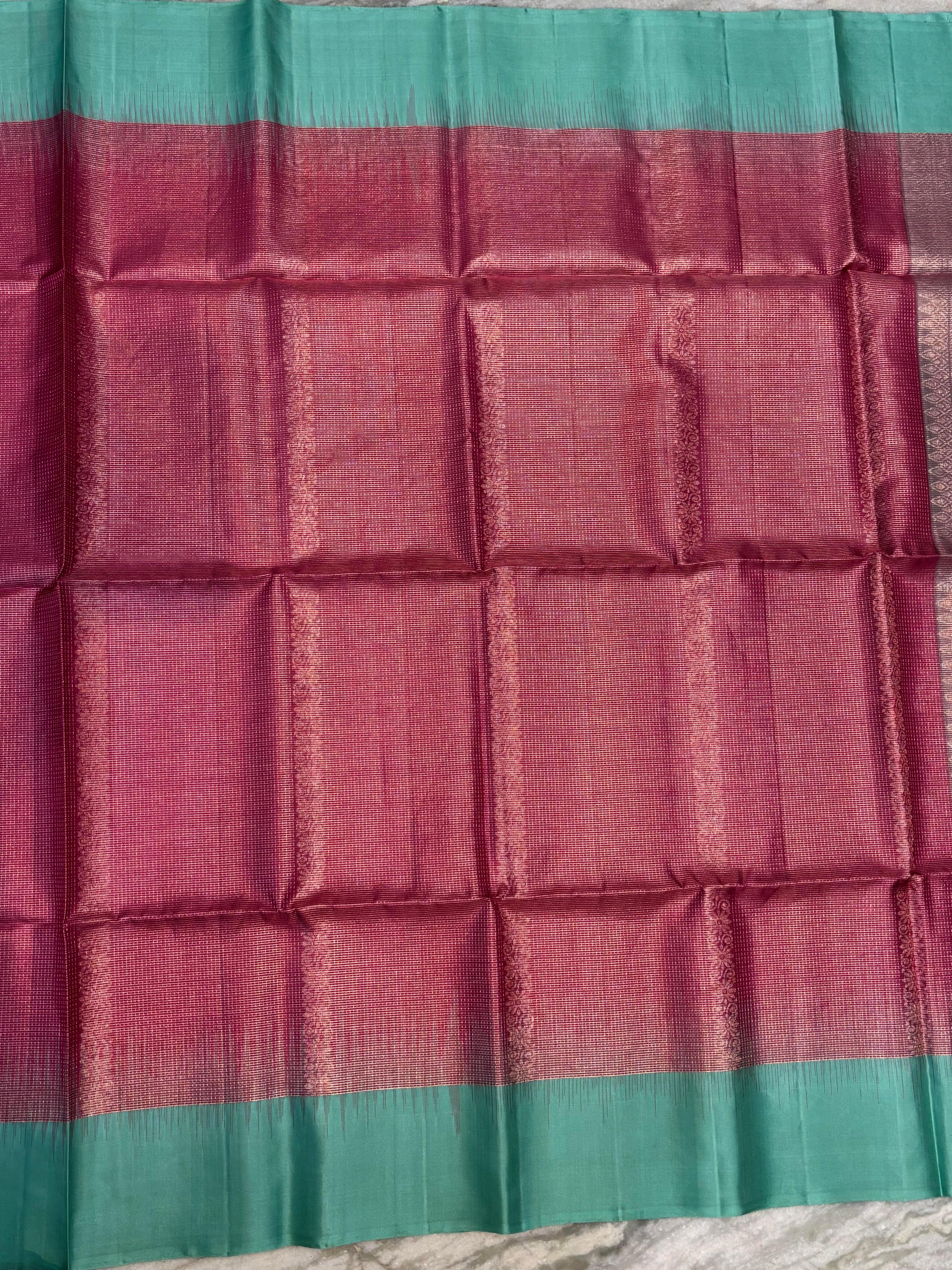 Luxurious Magenta & Teal Soft Silk Tissue Saree with Intricate Zari Pallu | Lightweight Festive Wear - pochampallysarees.com
