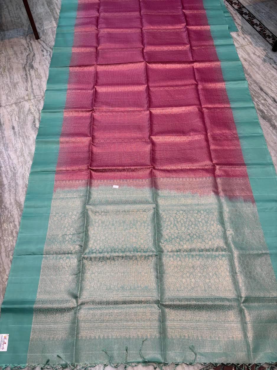 Luxurious Magenta & Teal Soft Silk Tissue Saree with Intricate Zari Pallu | Lightweight Festive Wear - pochampallysarees.com