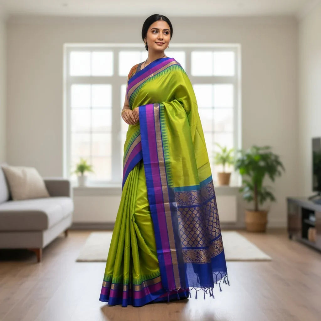 KUPPADAM PATTU GREEN COLOUR SAREE ONLINE - pochampallysarees.com