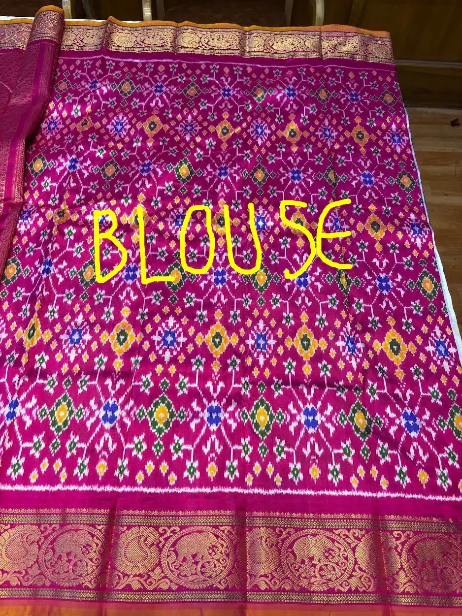 Lavender & Pink Pure Pochampally Kanchi Ikkat Silk Saree with Rich Zari Border | Wedding & Festive Wear - pochampallysarees.com