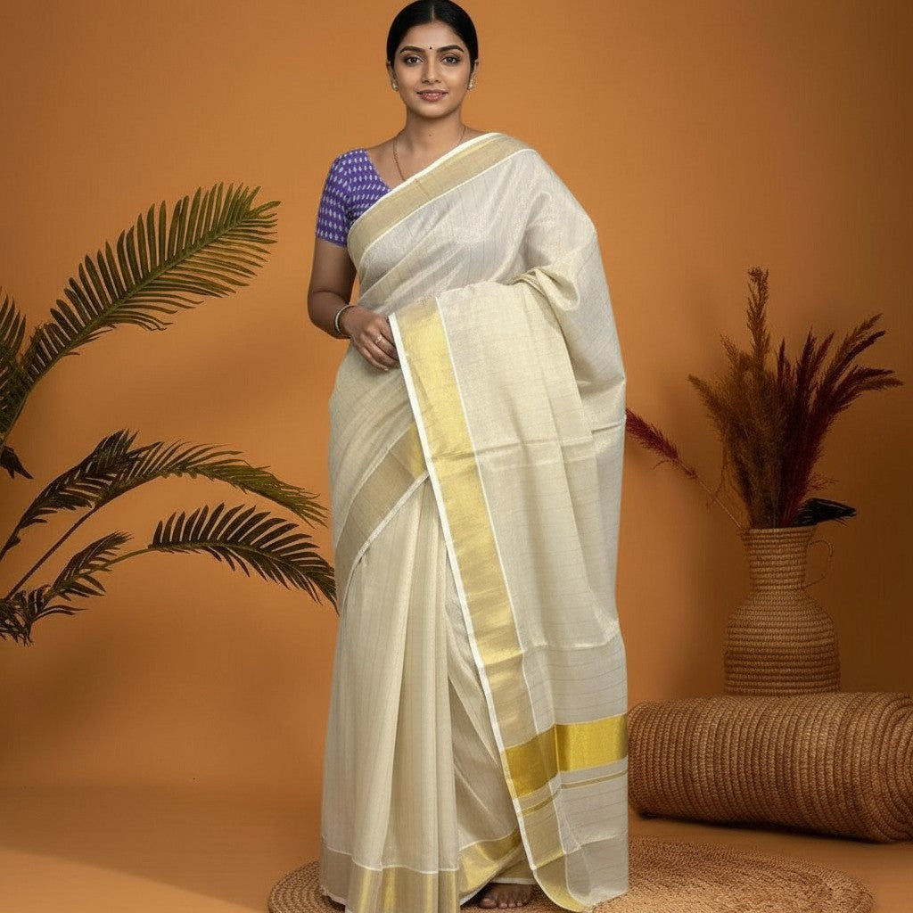 MANGALAGIRI COTTONS BODY WHITE TISSUE BORDER ZARI PALLU AND BLOUSE RUNNING - pochampallysarees.com