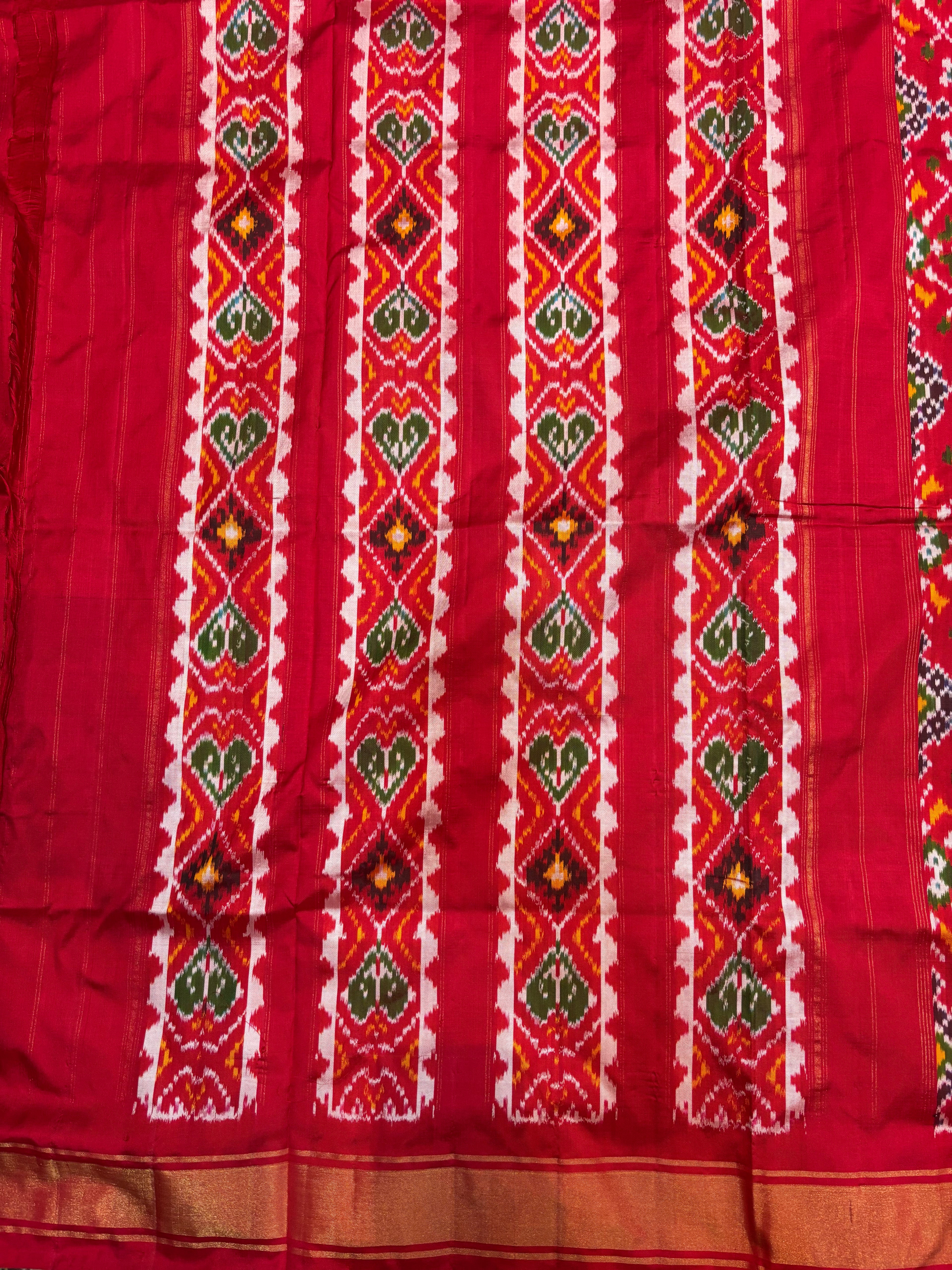 Latest Designer Pure Pochampally Ikat Silk Patola Hand Woven Red Sari Online In India - pochampallysarees.com