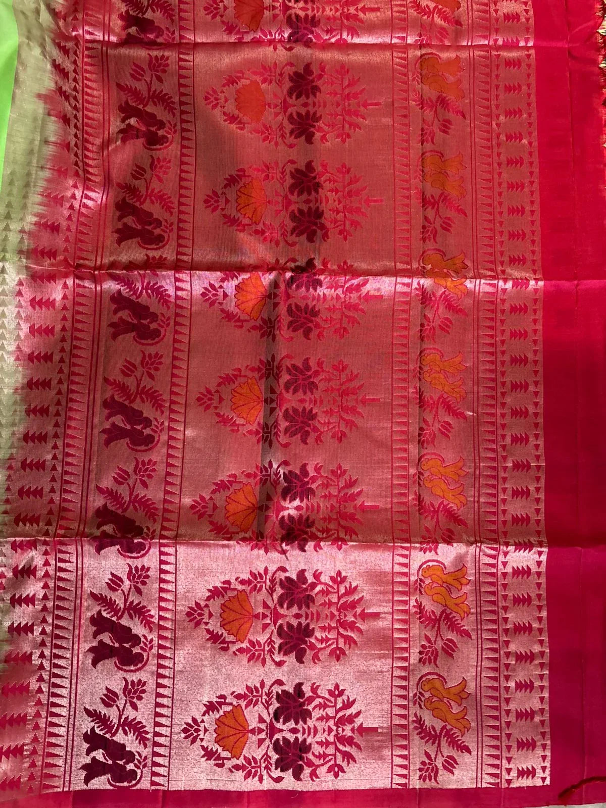 PURE SOFT SILK SAREE BODY GREEN BORDER RED SARI