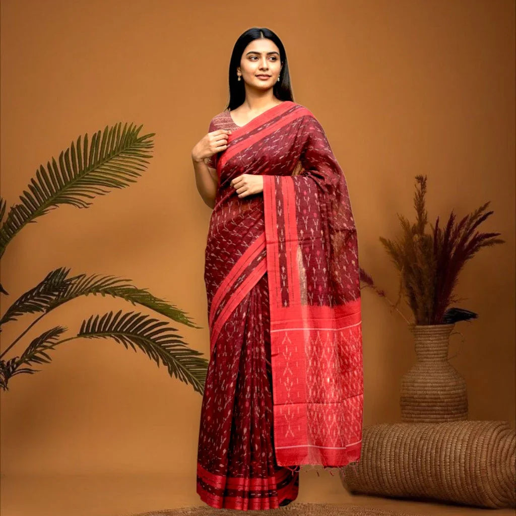 POCHAMPALLY IKKAT COTTON MAROON RED - pochampallysarees.com