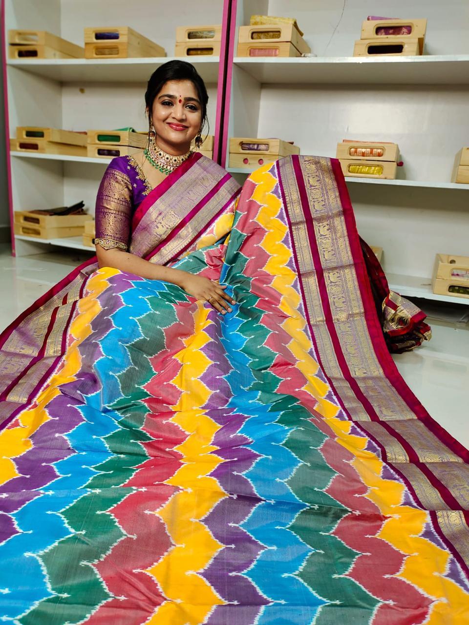 Pochampally Ikkat Pattu Sarees With Kanchi Border