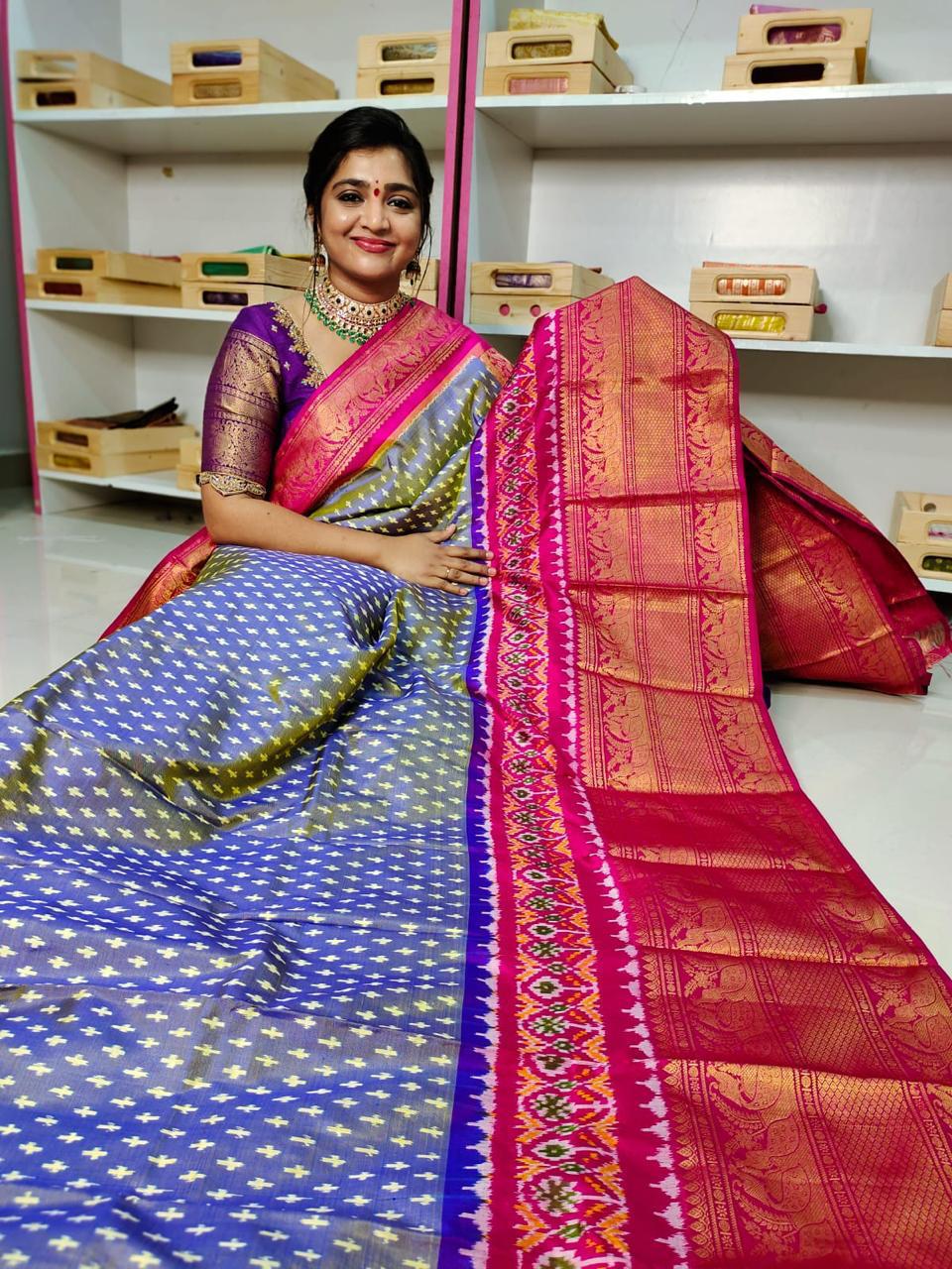 Pochampally Ikkat Pattu Sarees With Kanchi Border