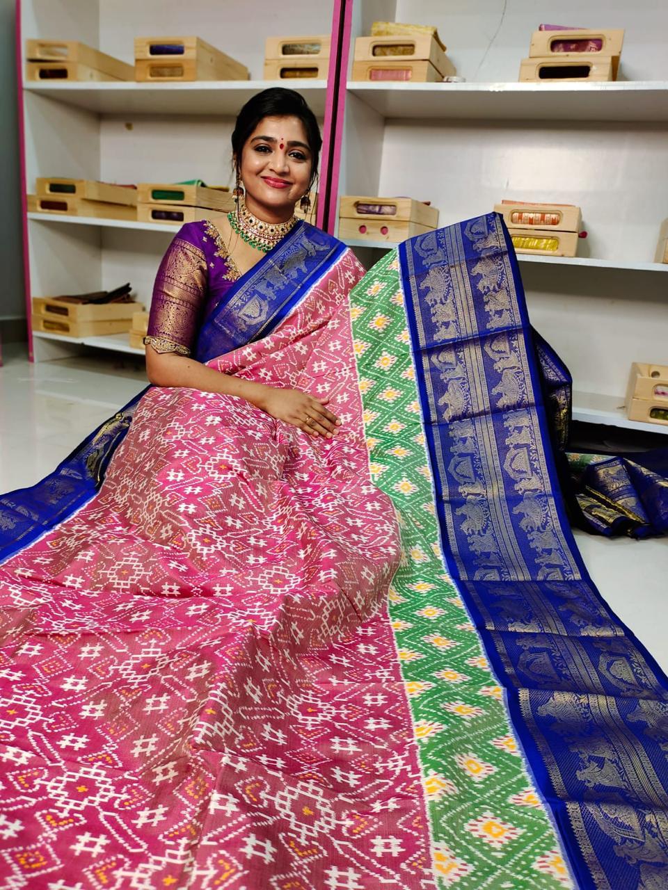 Pochampally Ikkat Pattu Sarees With Kanchi Border