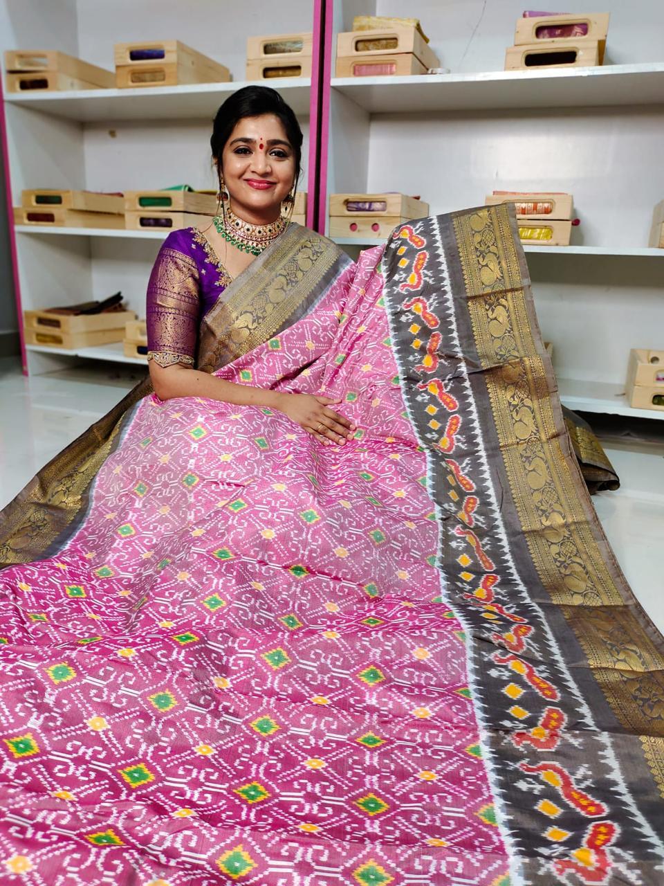 Pochampally Ikkat Pattu Sarees With Kanchi Border