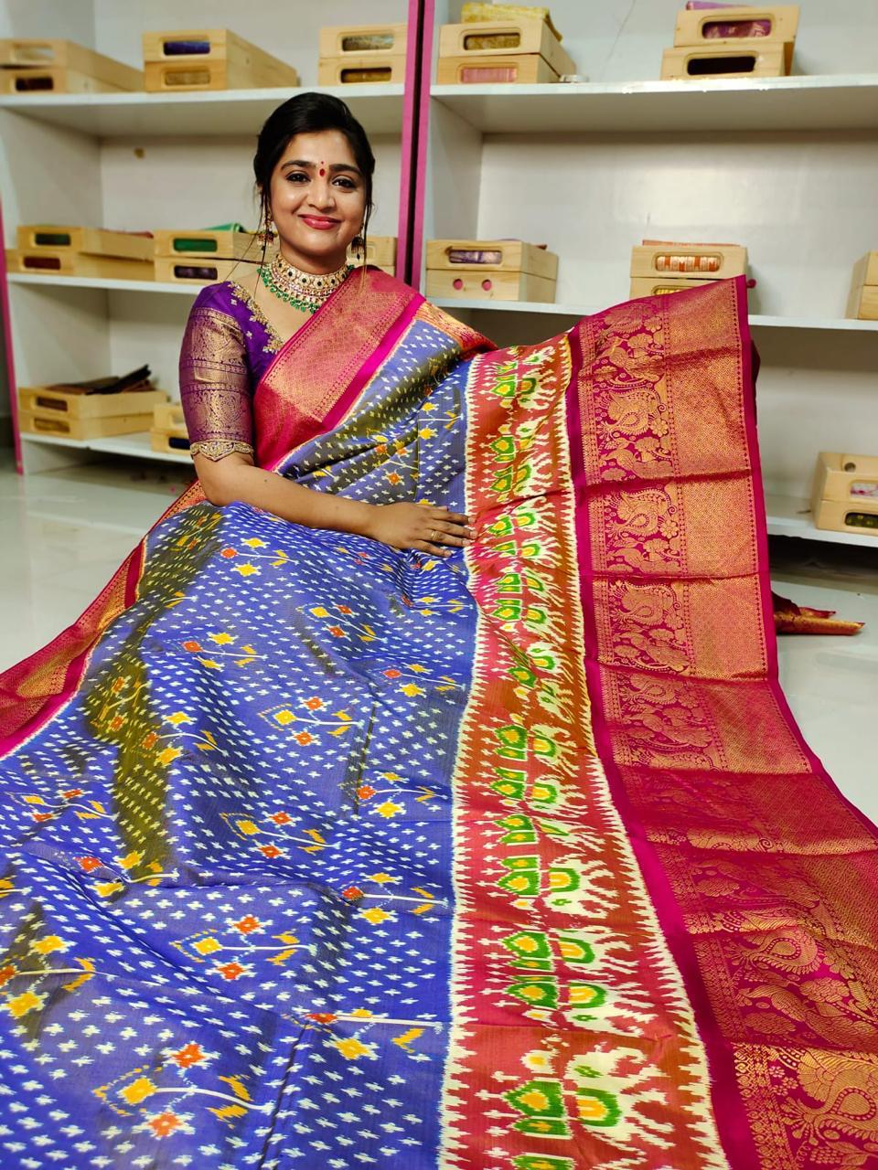 Pochampally Ikkat Pattu Sarees With Kanchi Border