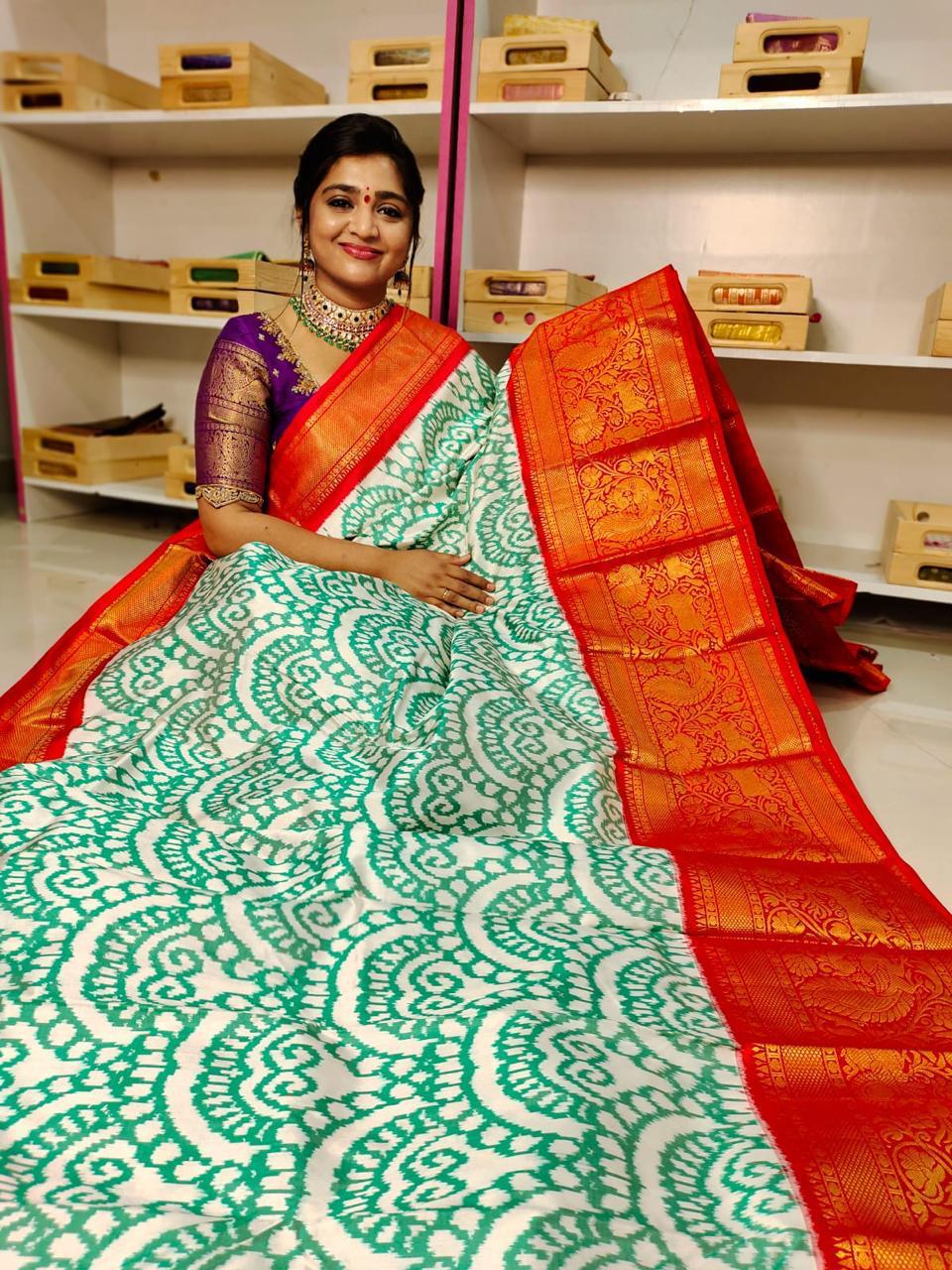 Pochampally Ikkat Pattu Sarees With Kanchi Border