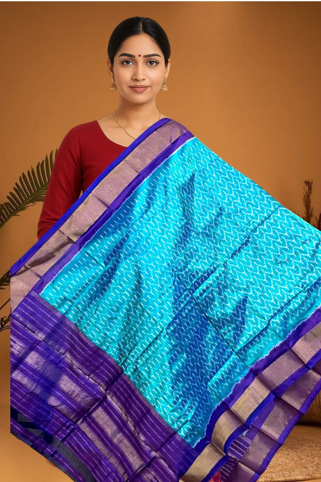 POCHAMPALLY IKKAT SILK MIDDLE ANANDA BLUE BORDER BLUE TISSUE BORDER DUPATTA - pochampallysarees.com