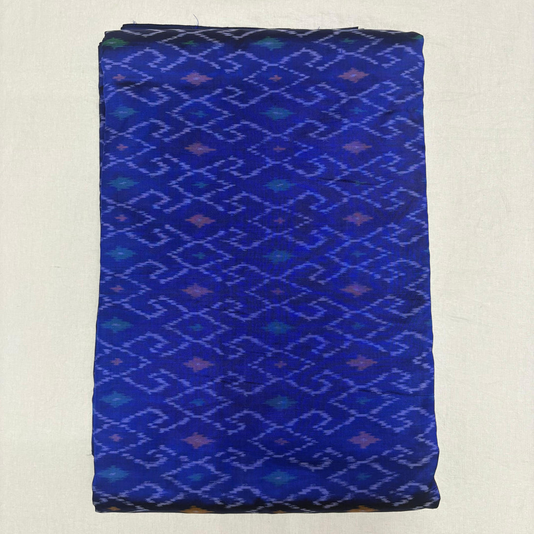 HAND WOVEN DOUBLE IKAT SOFT SILK BLUE FABRIC - pochampallysarees.com