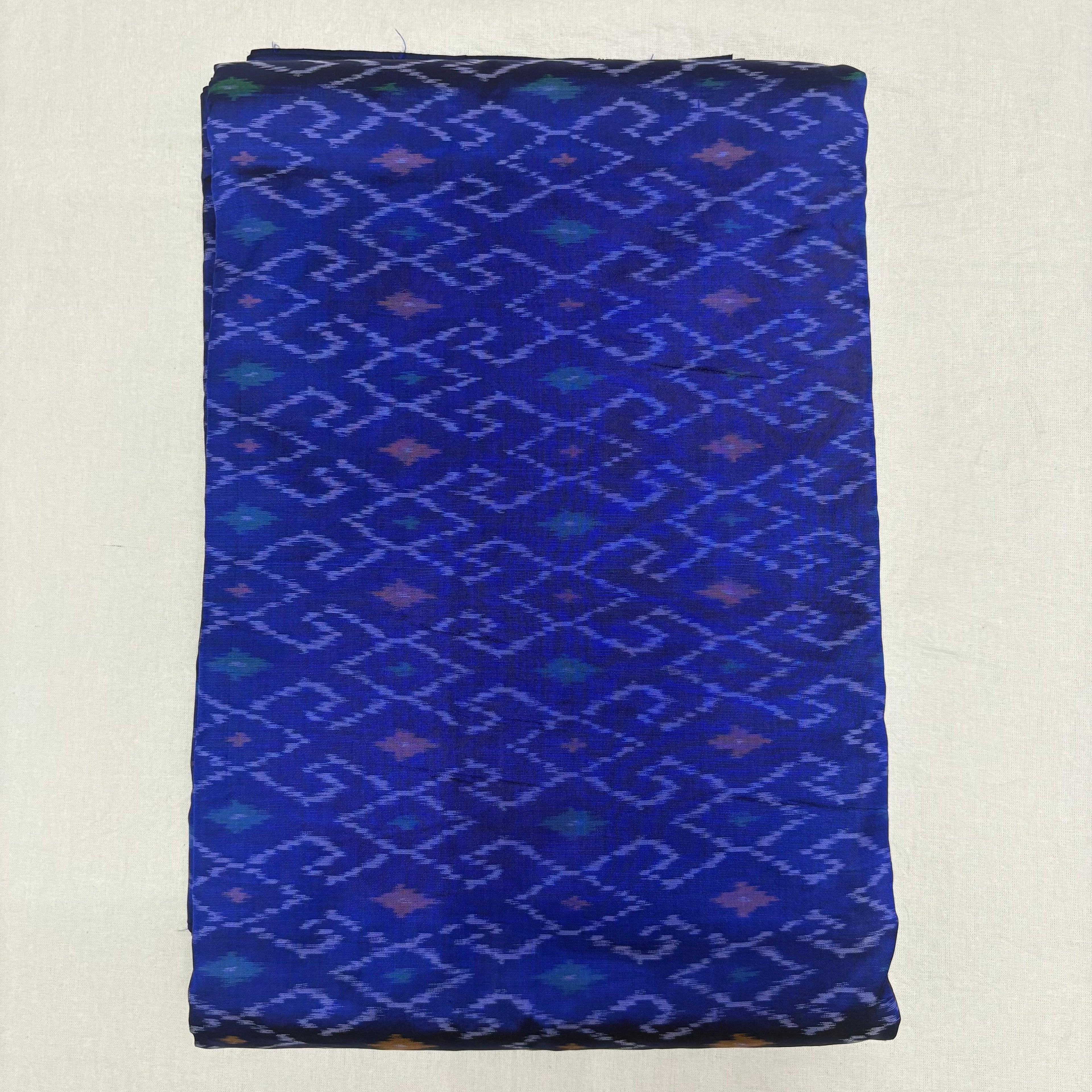 HAND WOVEN DOUBLE IKAT SOFT SILK BLUE FABRIC - pochampallysarees.com