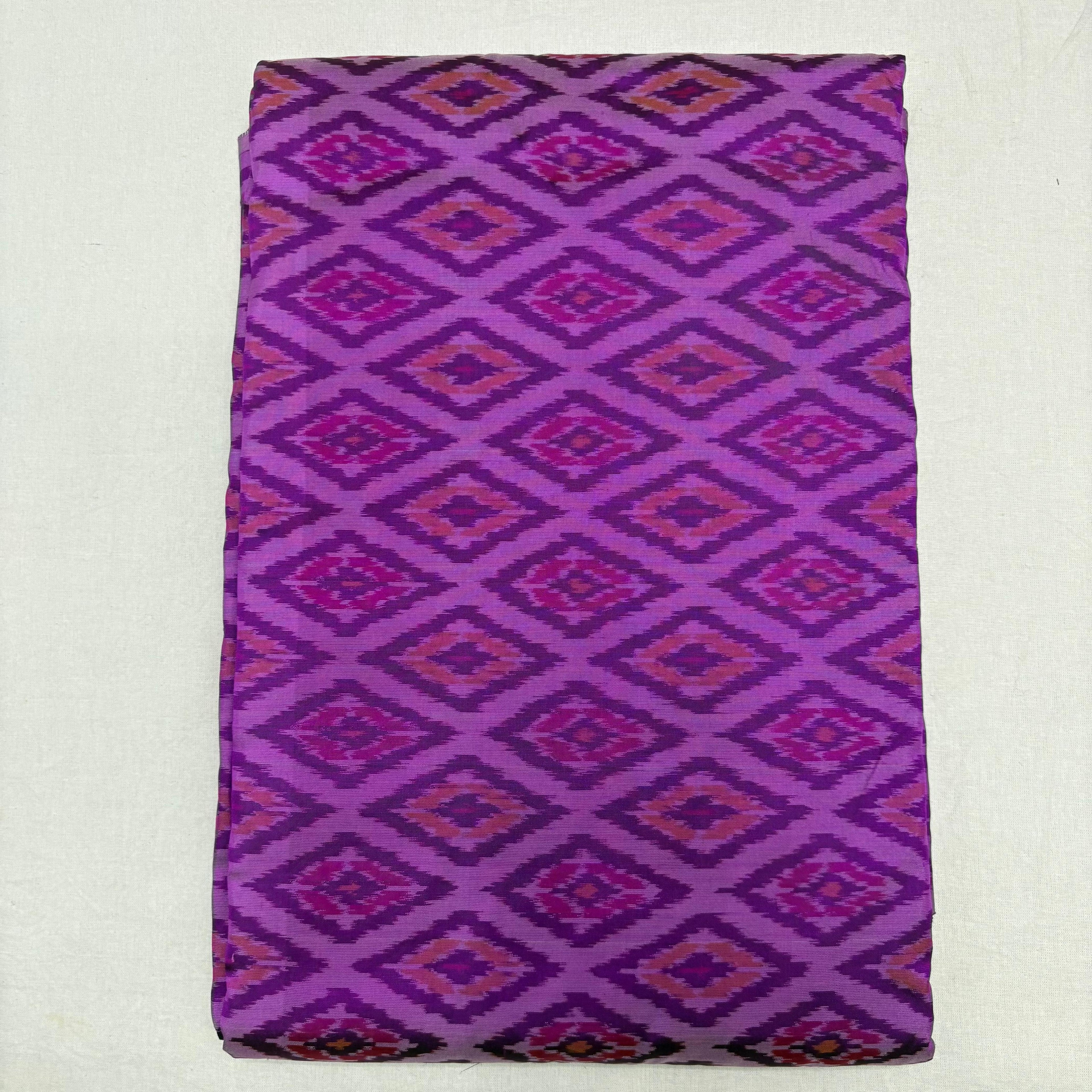HAND WOVEN DOUBLE IKAT SOFT SILK MEJENTA PINK FABRIC - pochampallysarees.com