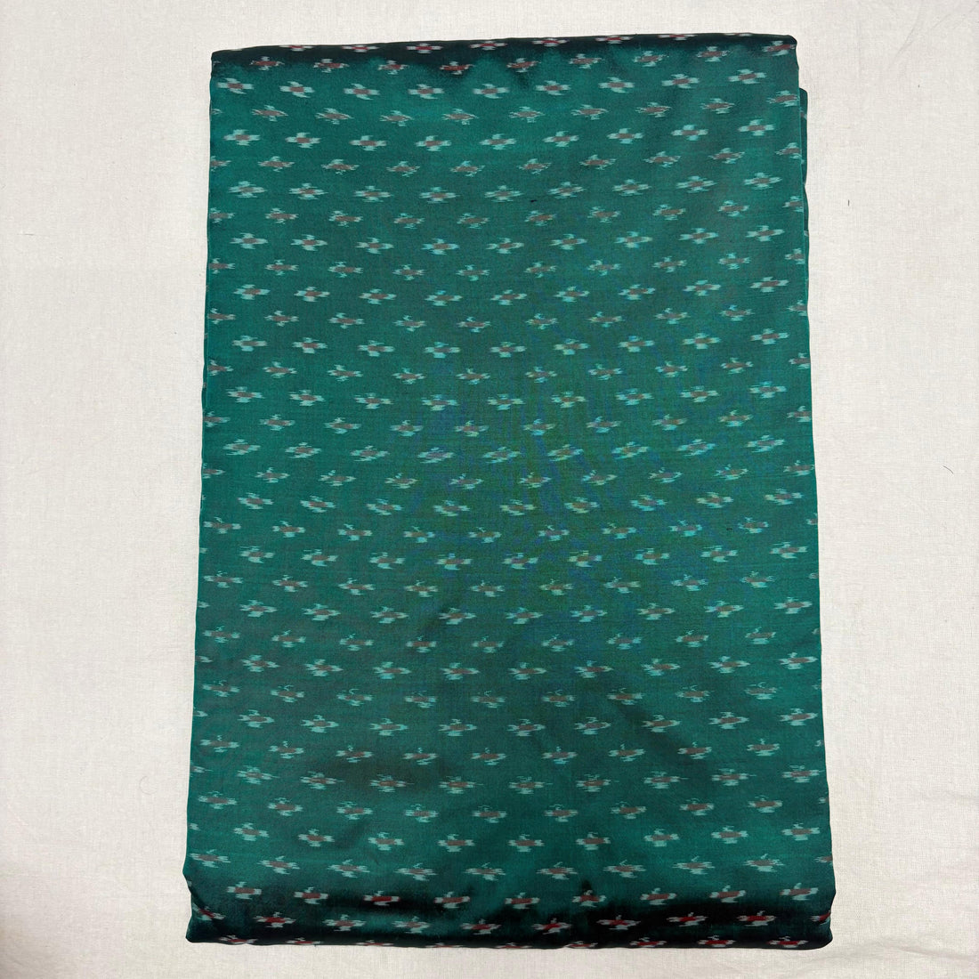 HAND WOVEN DOUBLE IKAT SOFT SILK GREEN FABRIC - pochampallysarees.com