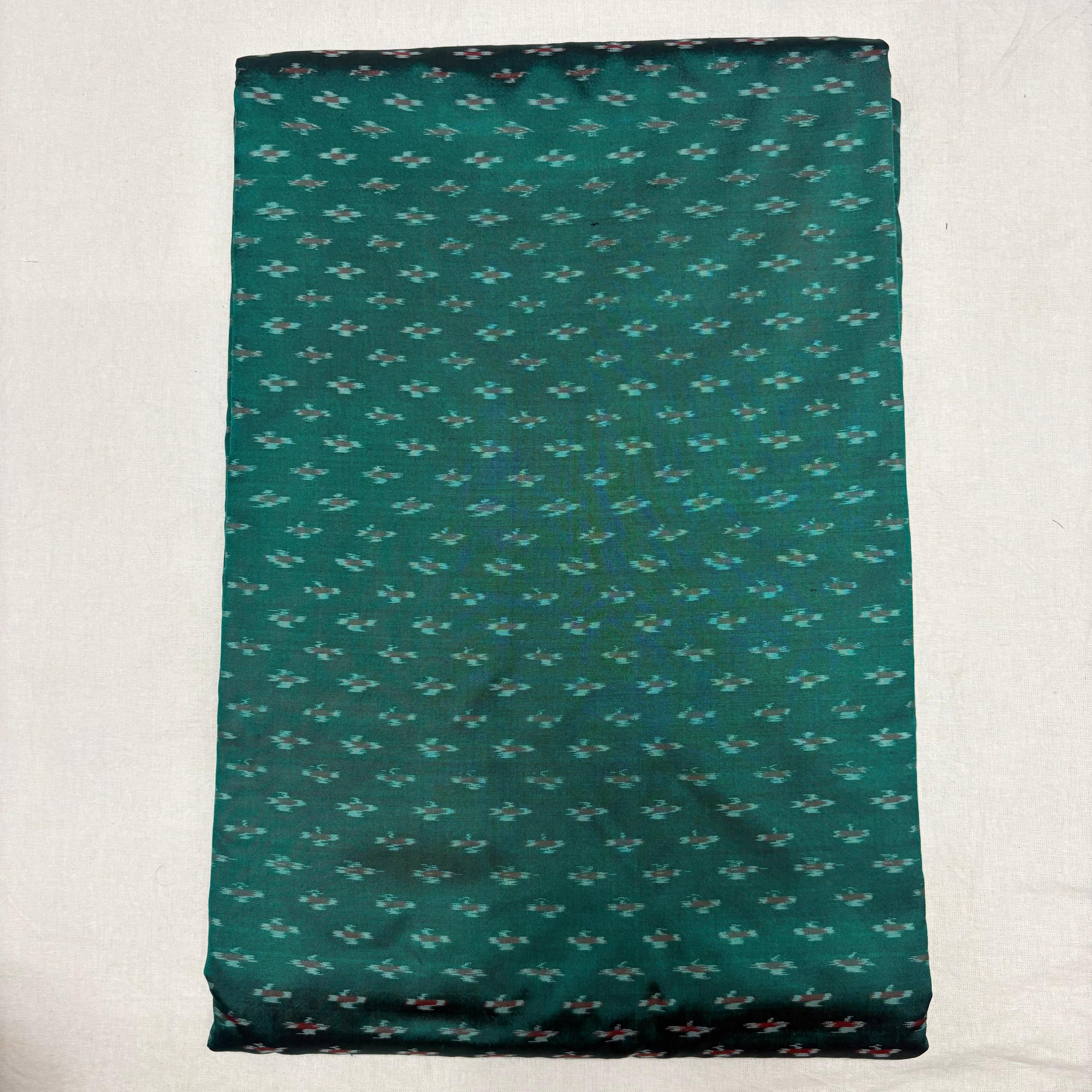 HAND WOVEN DOUBLE IKAT SOFT SILK GREEN FABRIC - pochampallysarees.com