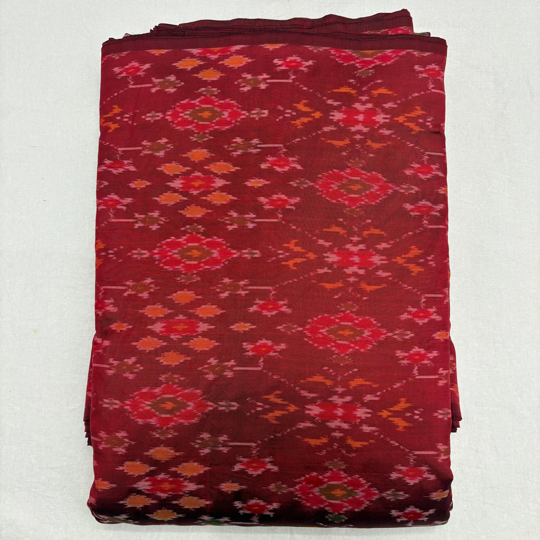 HAND WOVEN DOUBLE IKAT SOFT SILK RED FABRIC - pochampallysarees.com
