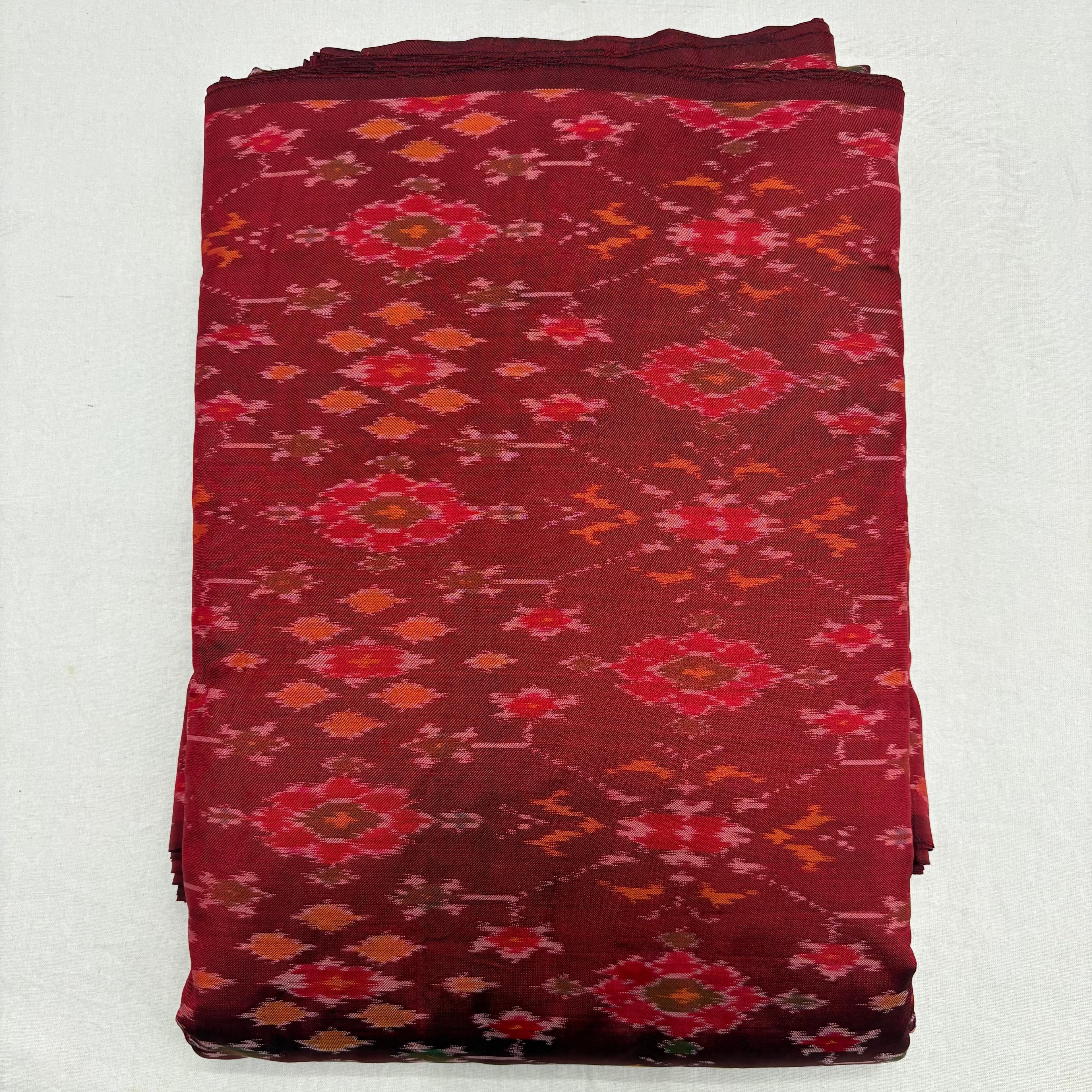 HAND WOVEN DOUBLE IKAT SOFT SILK RED FABRIC - pochampallysarees.com