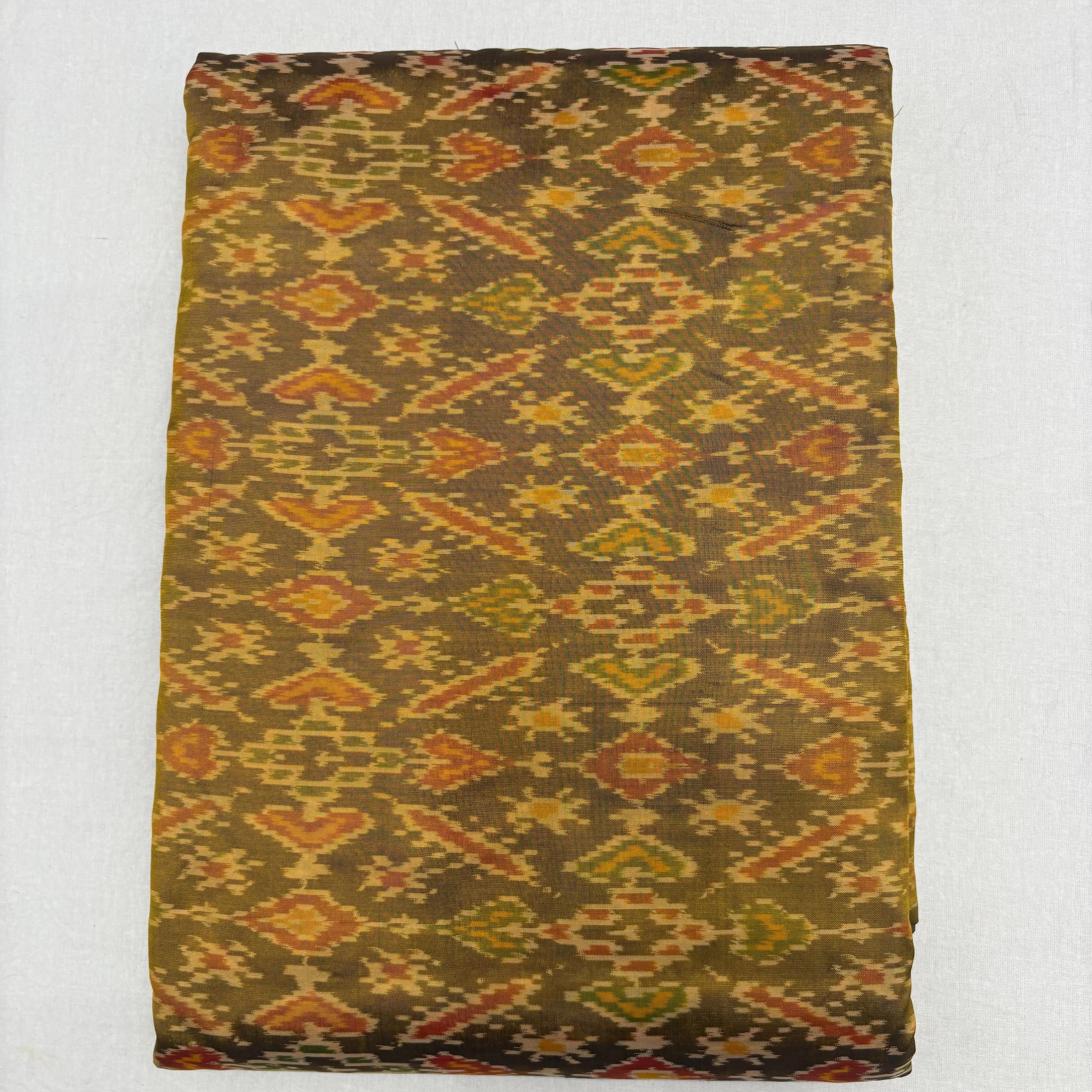 HAND WOVEN DOUBLE IKAT SOFT SILK YELLOW FABRIC - pochampallysarees.com