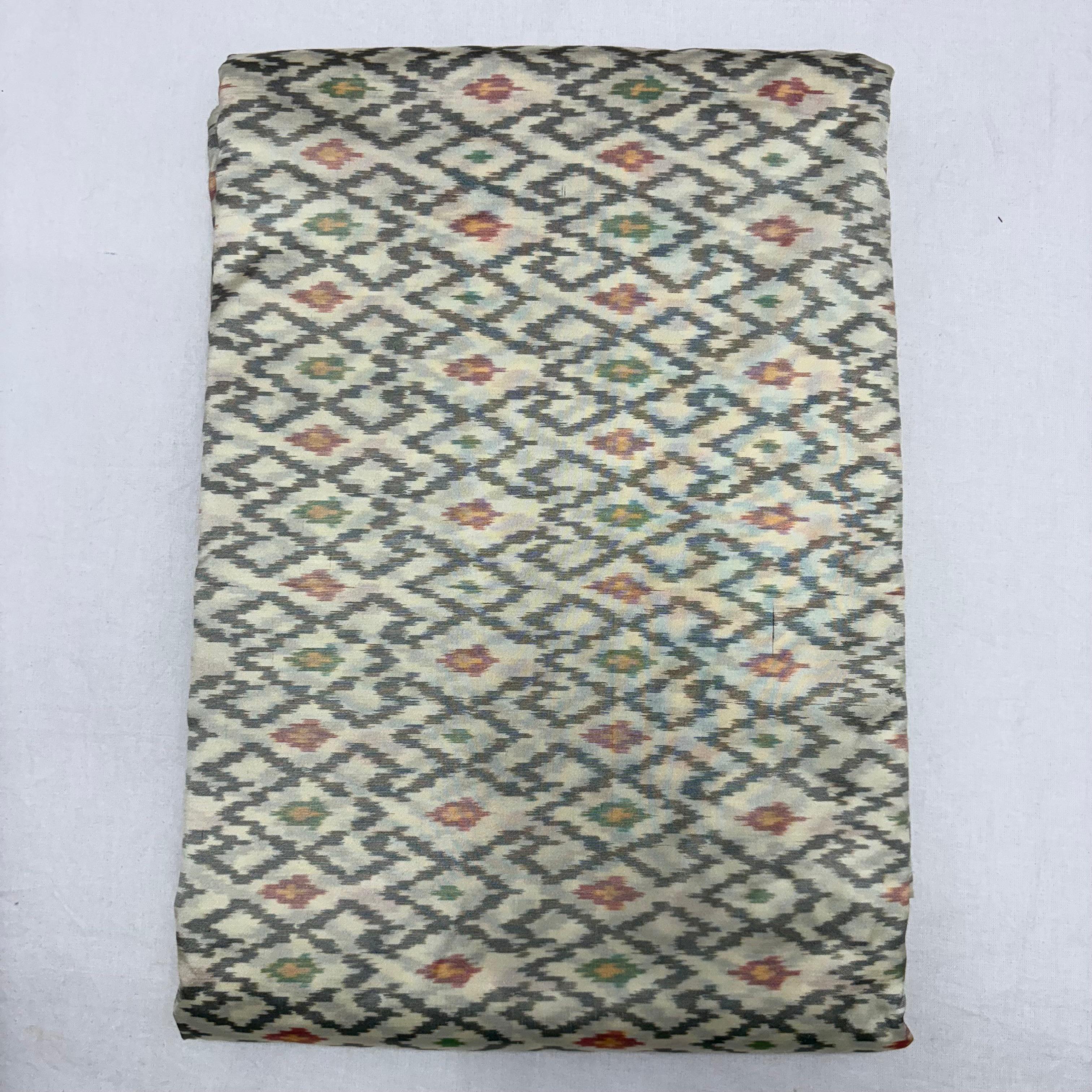 HAND WOVEN DOUBLE IKAT SOFT SILK CREAM FABRIC - pochampallysarees.com