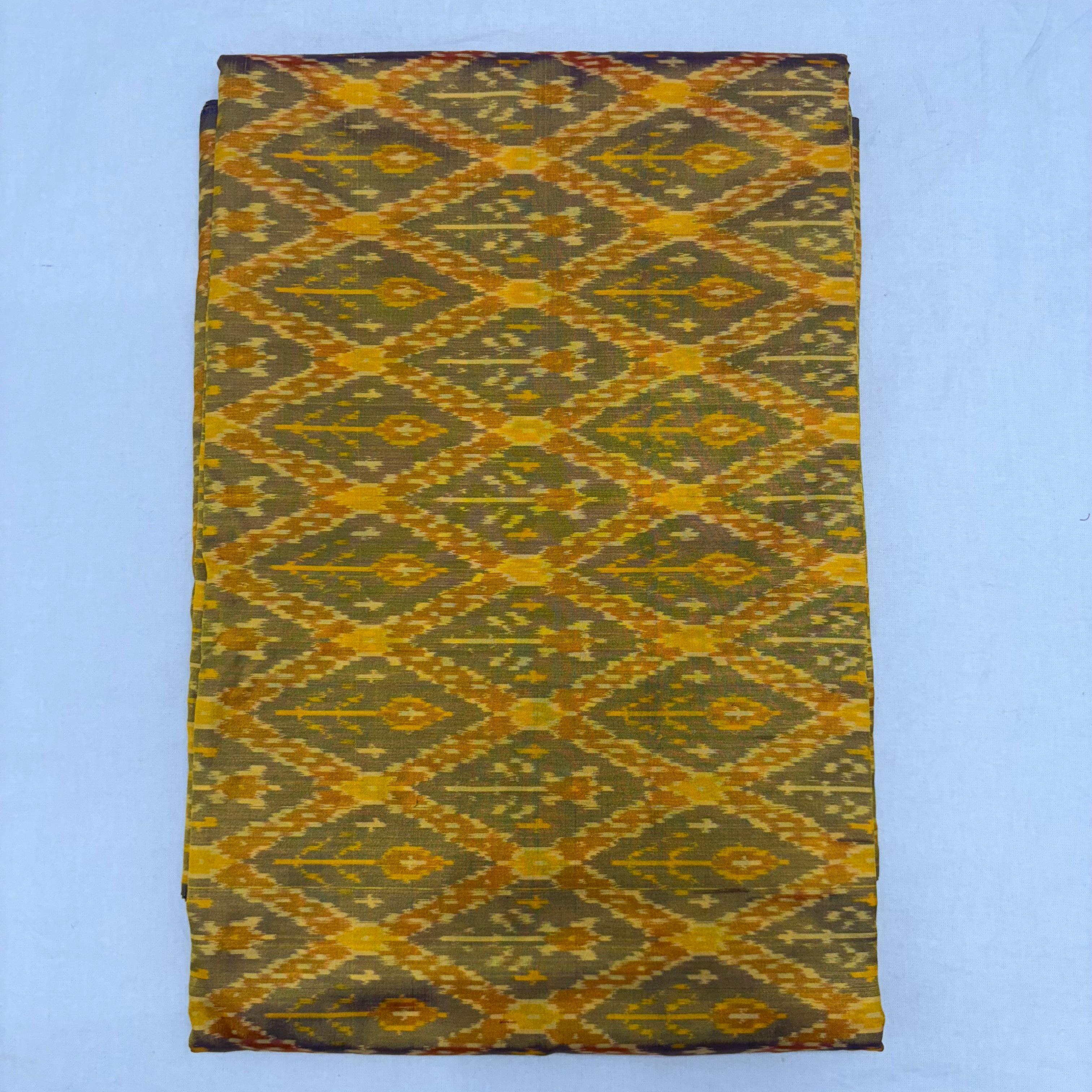 HAND WOVEN DOUBLE IKAT SOFT SILK YELLOW FABRIC - pochampallysarees.com