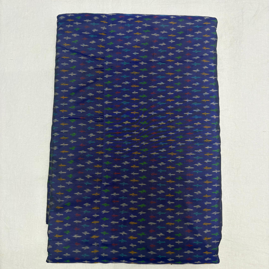 HAND WOVEN DOUBLE IKAT SOFT SILK NAVY BLUE FABRIC - pochampallysarees.com
