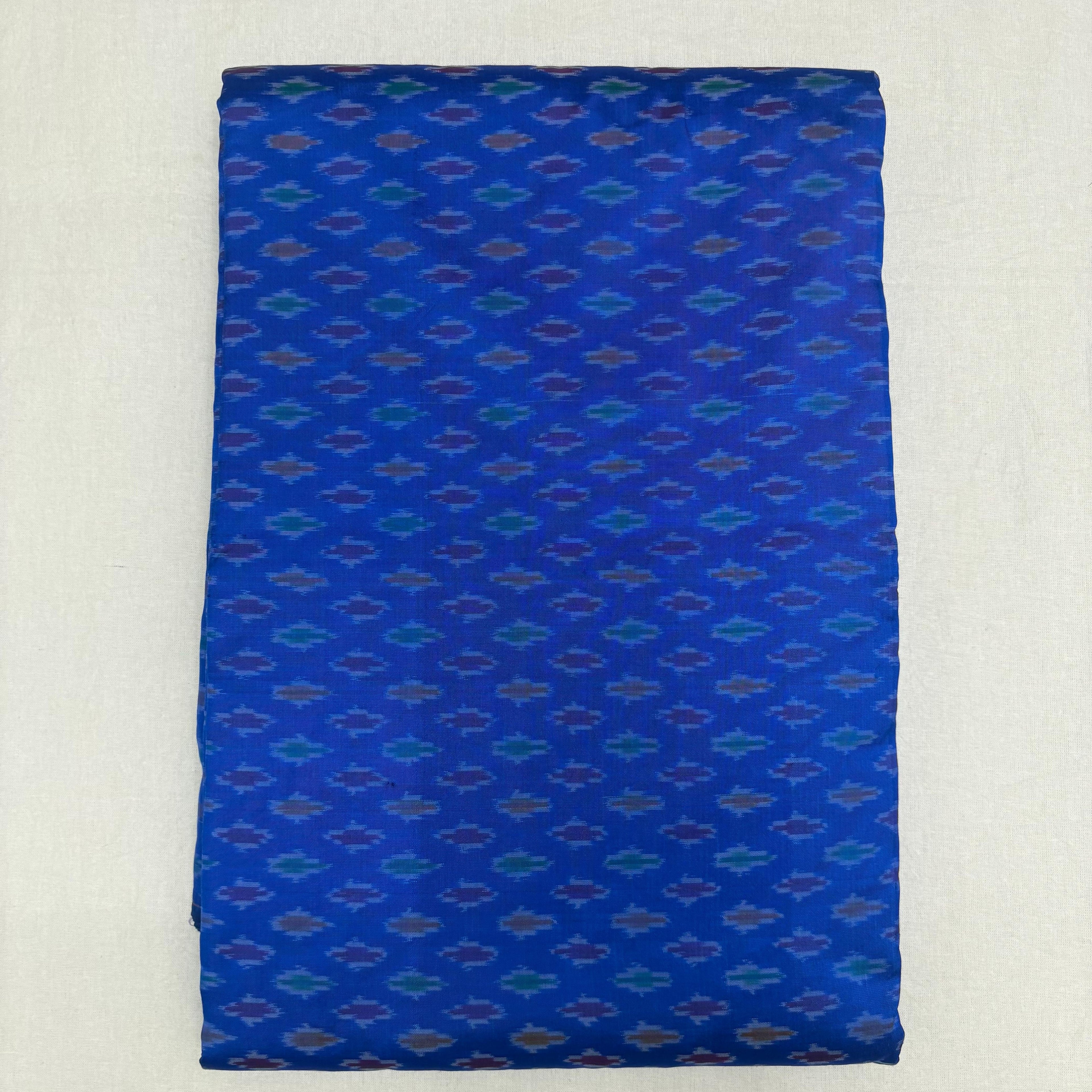 HAND WOVEN DOUBLE IKAT SOFT SILK BLUE FABRIC - pochampallysarees.com