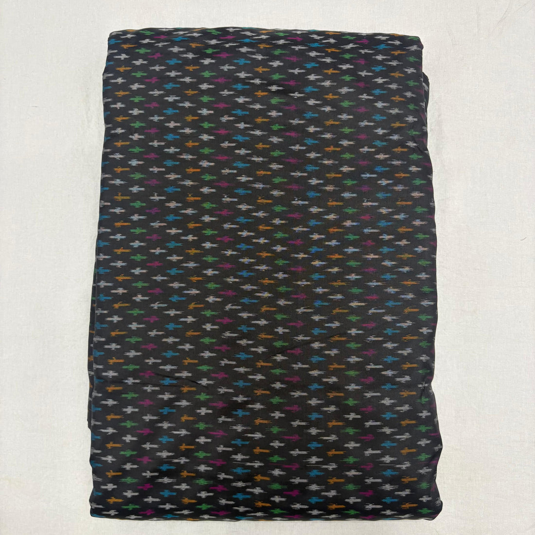 HAND WOVEN DOUBLE IKAT SOFT SILK BLACK FABRIC - pochampallysarees.com