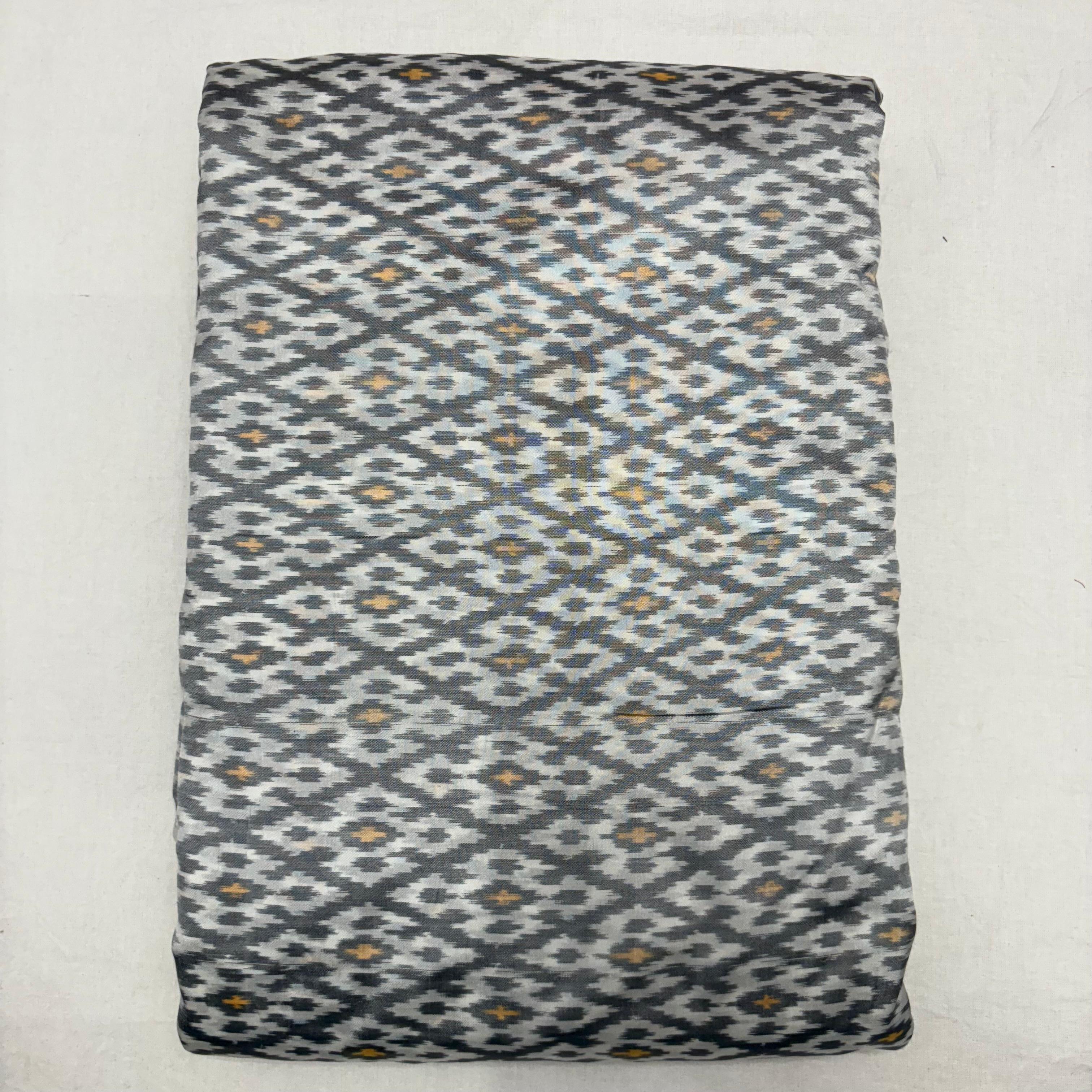 HAND WOVEN DOUBLE IKAT SOFT SILK WHITE FABRIC - pochampallysarees.com