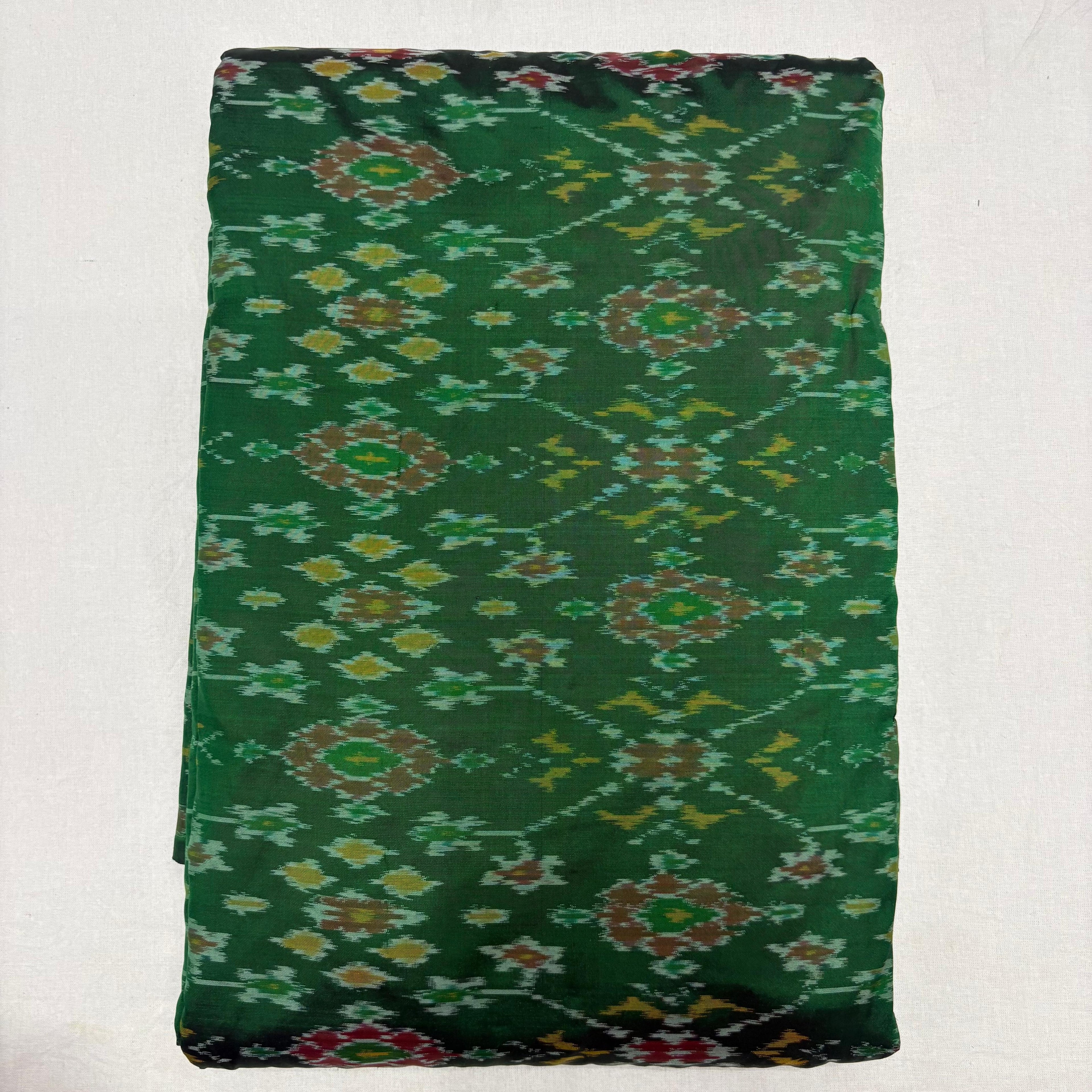 HAND WOVEN DOUBLE IKAT SOFT SILK GREEN FABRIC - pochampallysarees.com