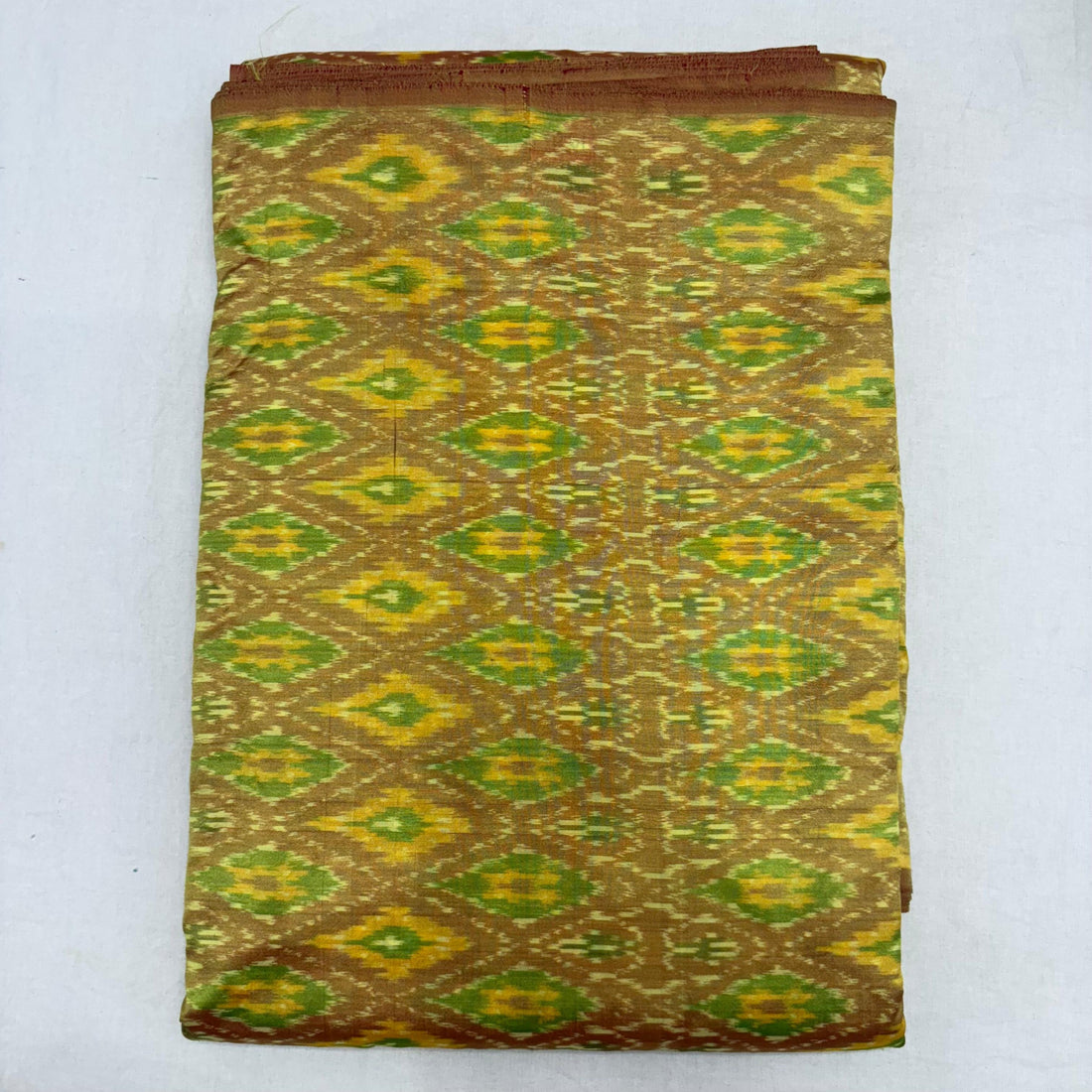 HAND WOVEN DOUBLE IKAT SOFT SILK PARROT GREEN FABRIC - pochampallysarees.com