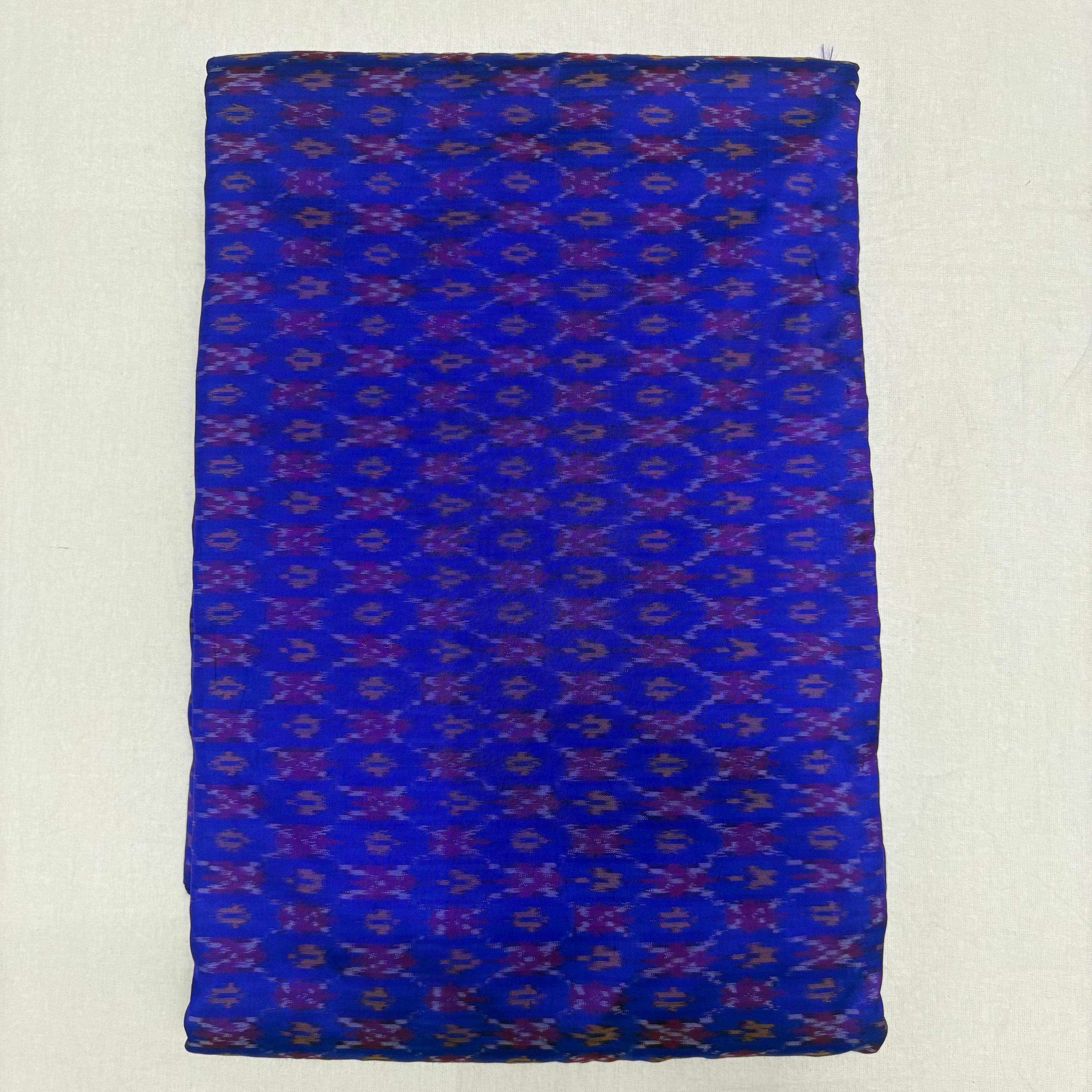 HAND WOVEN DOUBLE IKAT SOFT SILK BLUE FABRIC - pochampallysarees.com