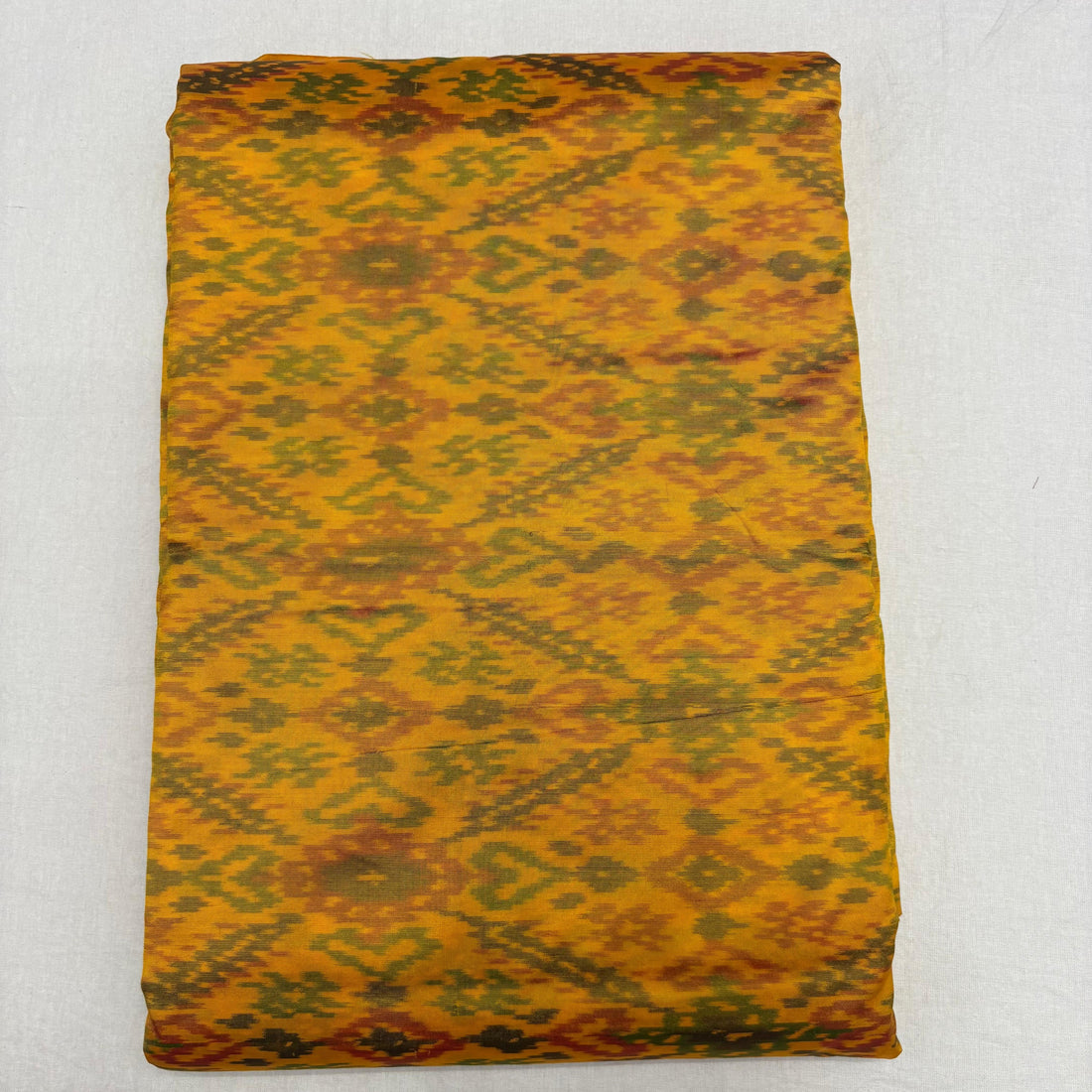HAND WOVEN DOUBLE IKAT SOFT SILK YELLOW FABRIC - pochampallysarees.com