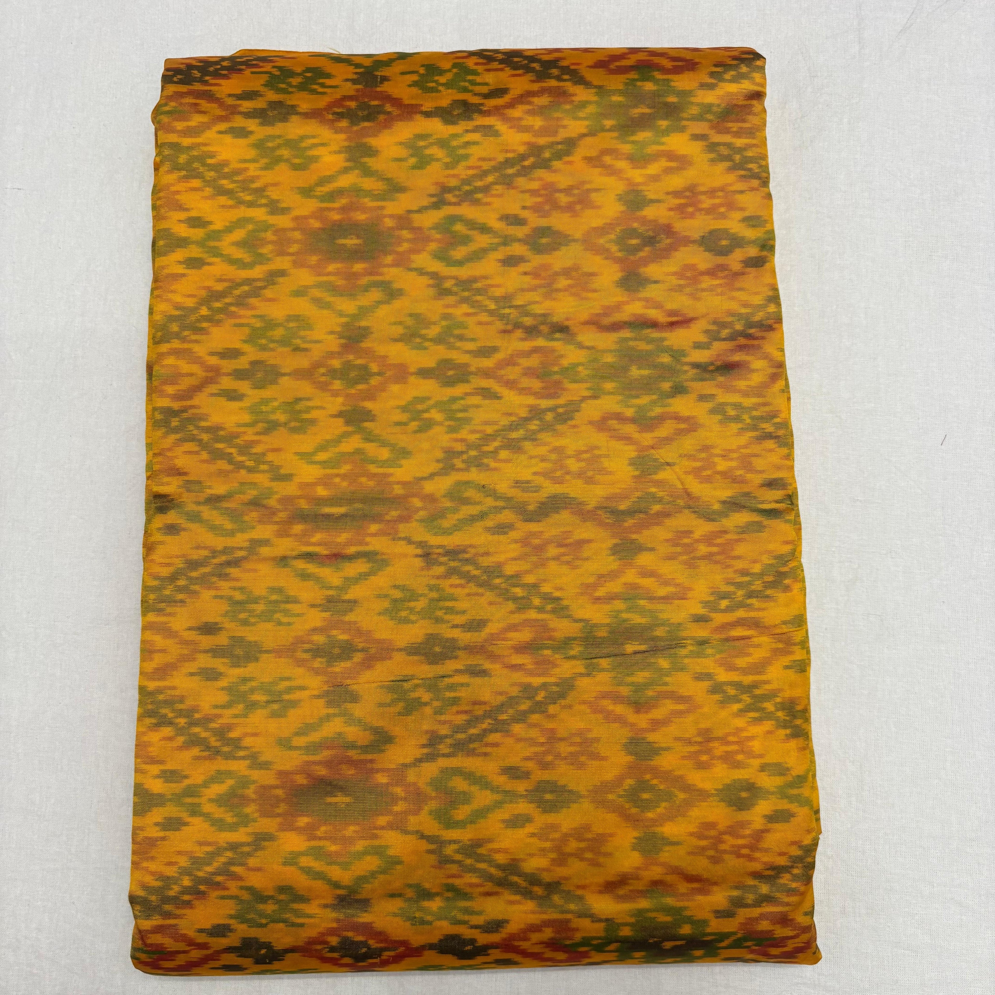 HAND WOVEN DOUBLE IKAT SOFT SILK YELLOW FABRIC - pochampallysarees.com