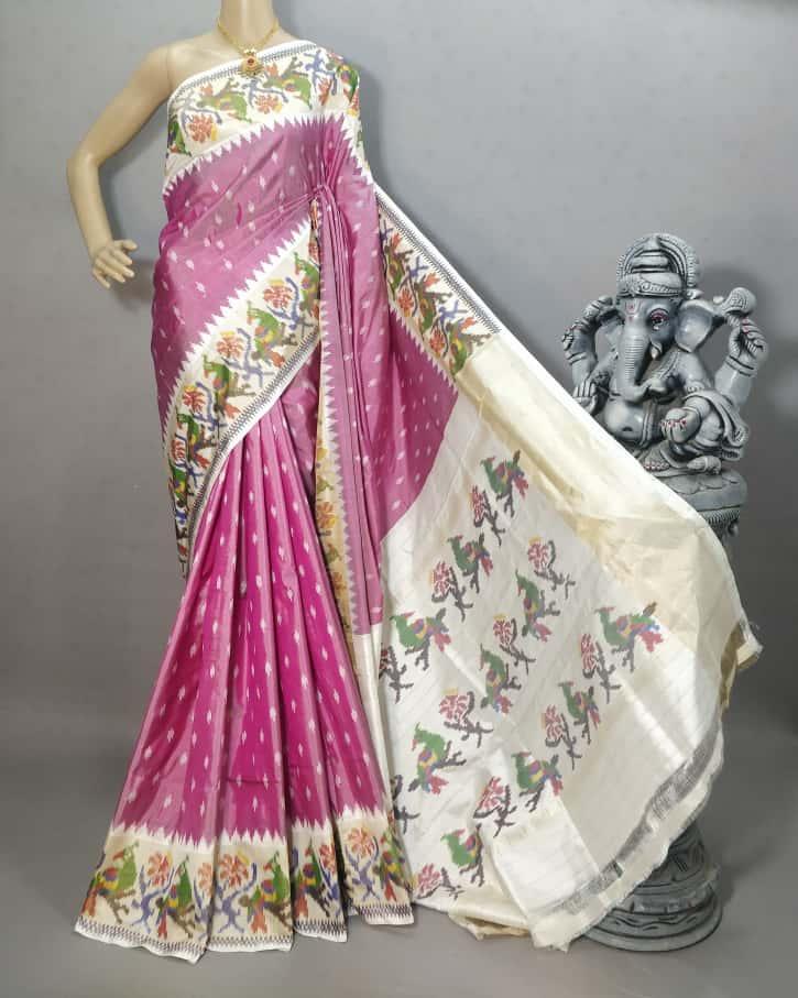 POCHAMPALLY IKKAT PATOLA SILK PINK - pochampallysarees.com