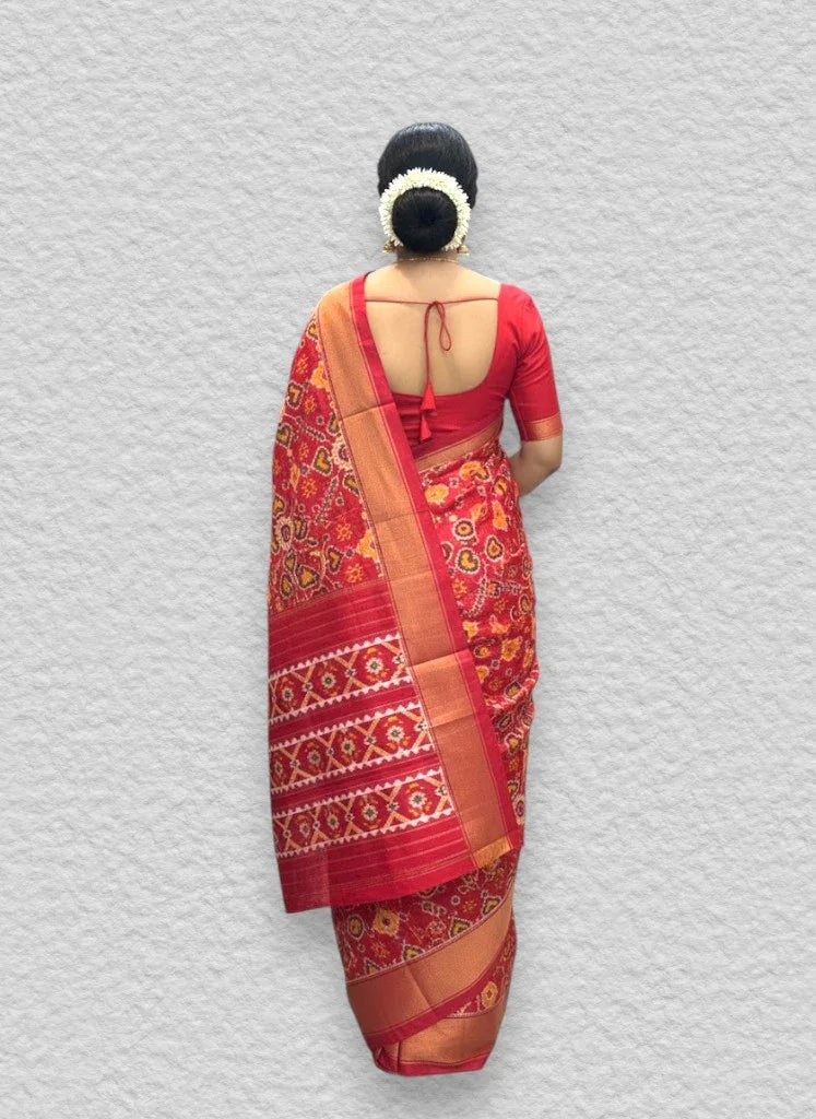 POCHAMPALLY IKKAT SILK PATOLA MIDDLE PINK BORDER AND PALLU PINK ZARI BORDER RICH PALLU SAREE - pochampallysarees.com