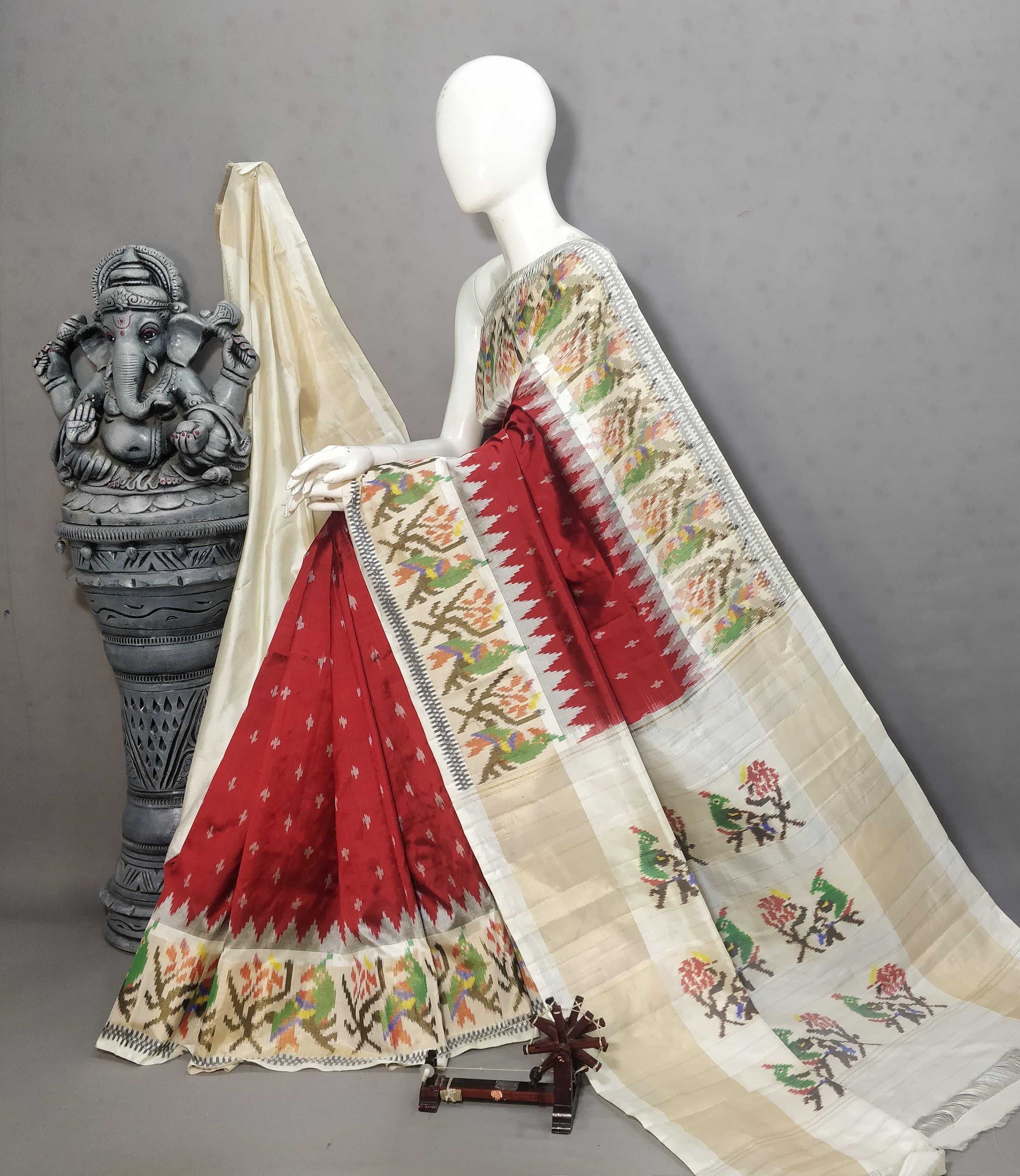 POCHAMPALLY IKKAT SILK RED SARI - pochampallysarees.com