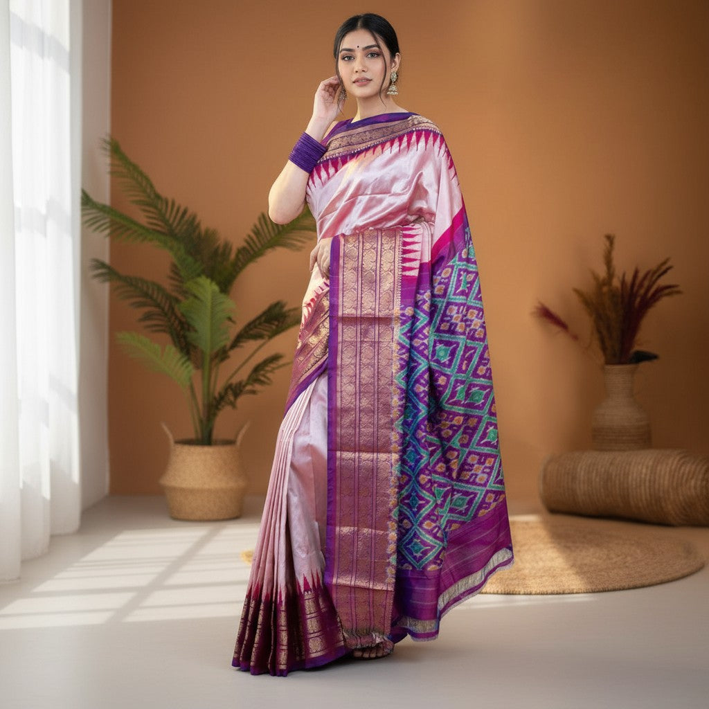 Pochampally-Ikkat-Silk-Saree-Light -Pink-Saree-Pochampallysarees.com