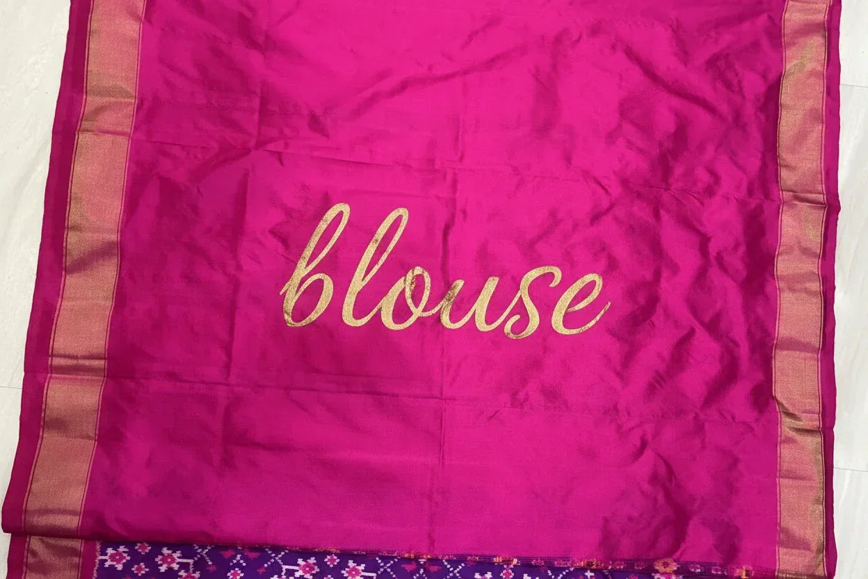 POCHAMPALLY IKKAT SILK PATOLA DEEP PURPLE & PINK SAREE | Handloom Double Ikat Pattu Saree with Zari Border | Traditional Wedding & Festive Wear - pochampallysarees.com