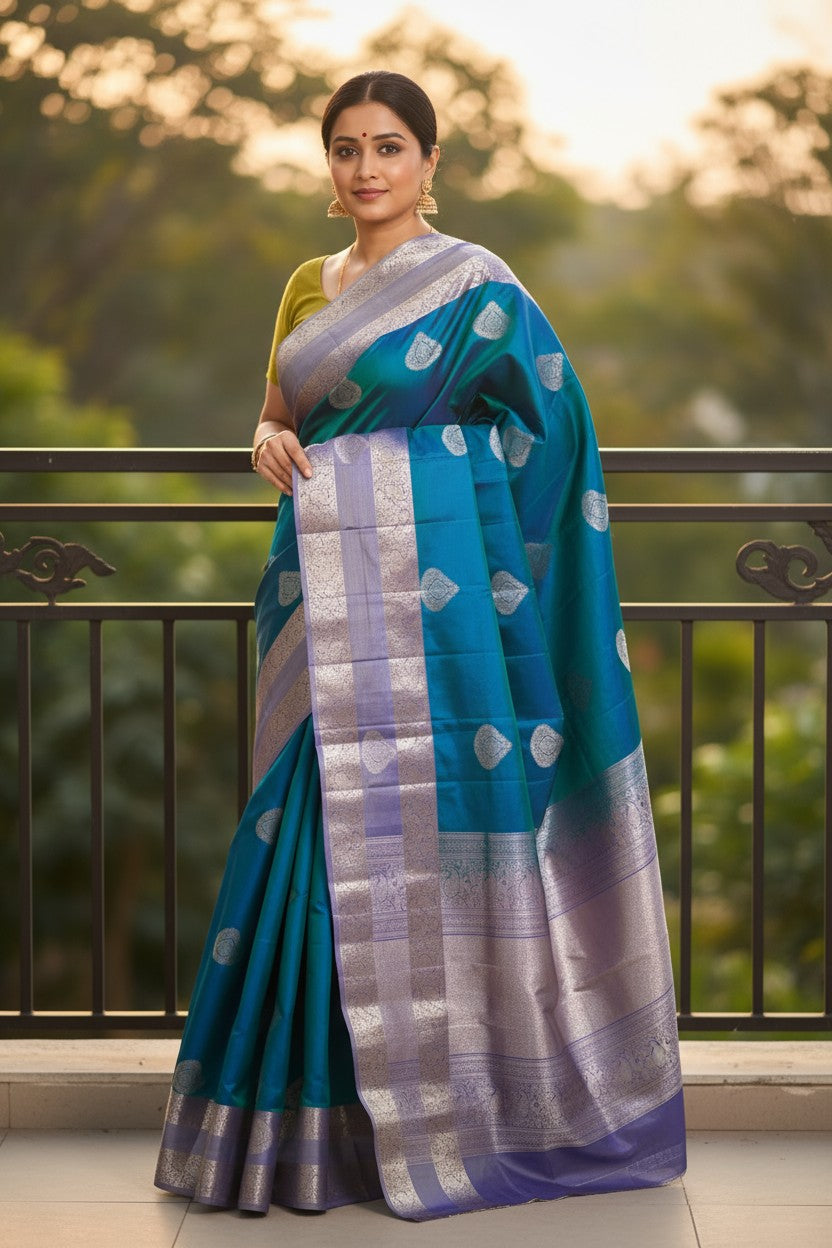 Pure-Soft-Silk-Rama-Green-Sari-Pochampallysarees.com