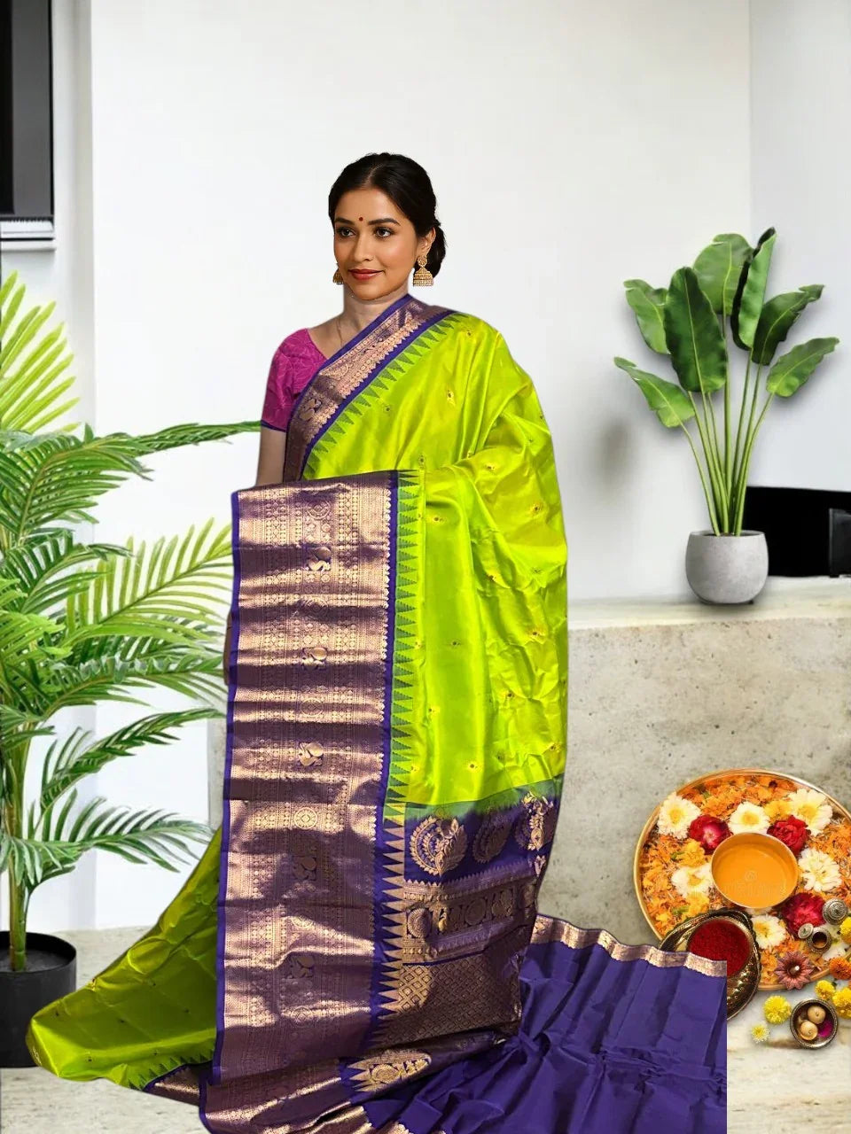 Pure-Gadwal-Silk-Parrot-Green-Blue-Sari-pochampallysarees.com