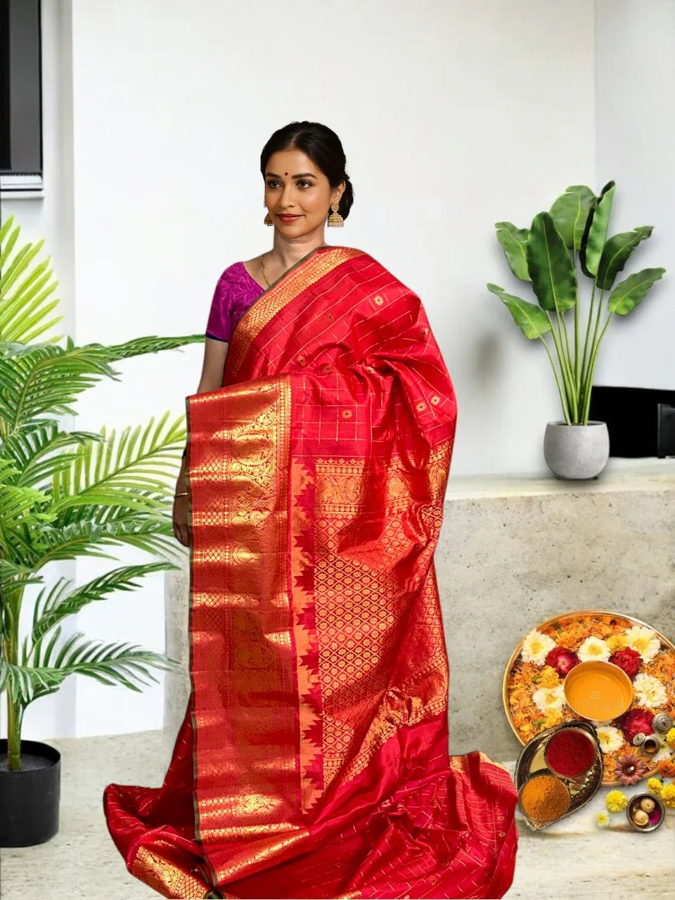 Pure-Gadwal-Silk-Red-Sari-POCHAMPALLYSAREES.COM